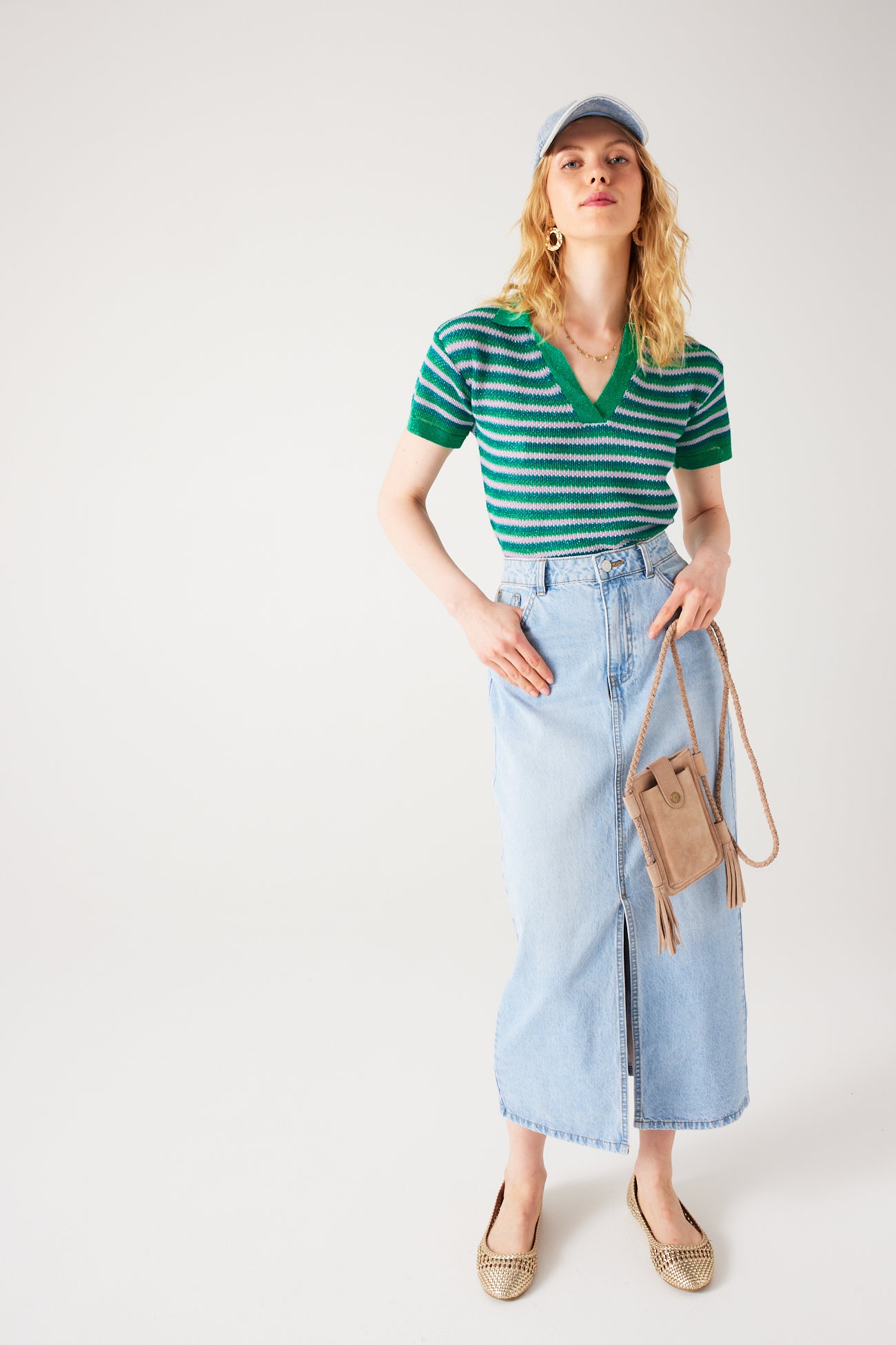 Glitzy polo shirt jumper - Green print