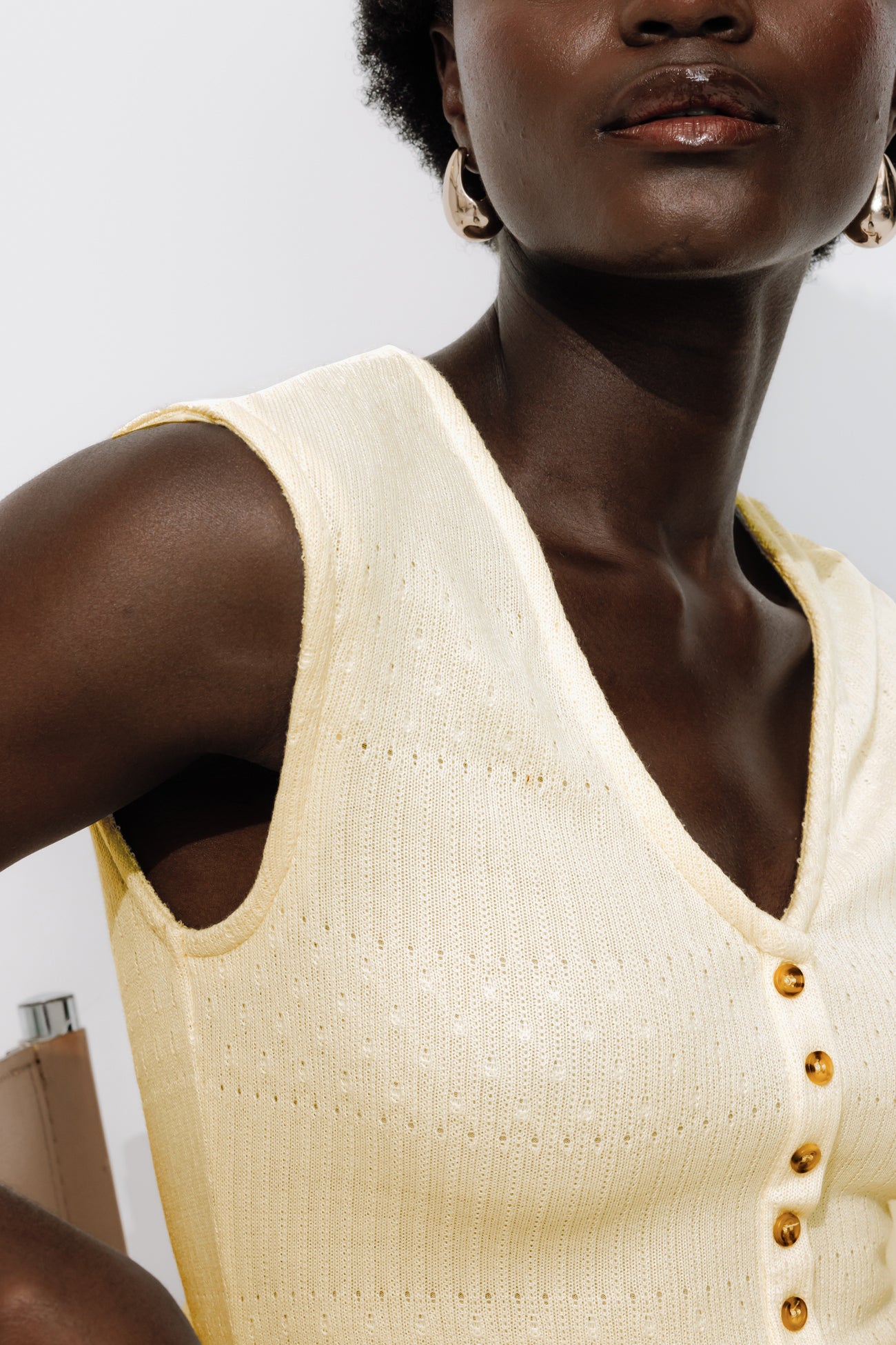 Long pointelle effect dress - Beige