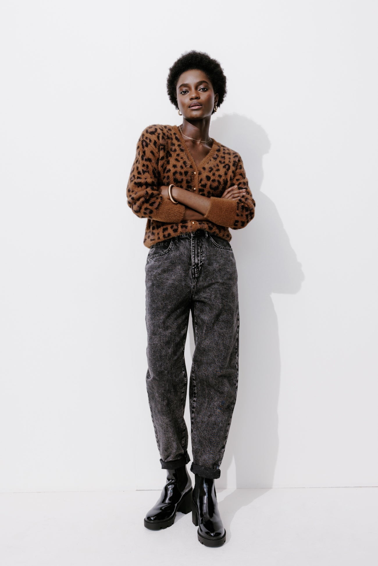 Leopard v-cardigan - Black print