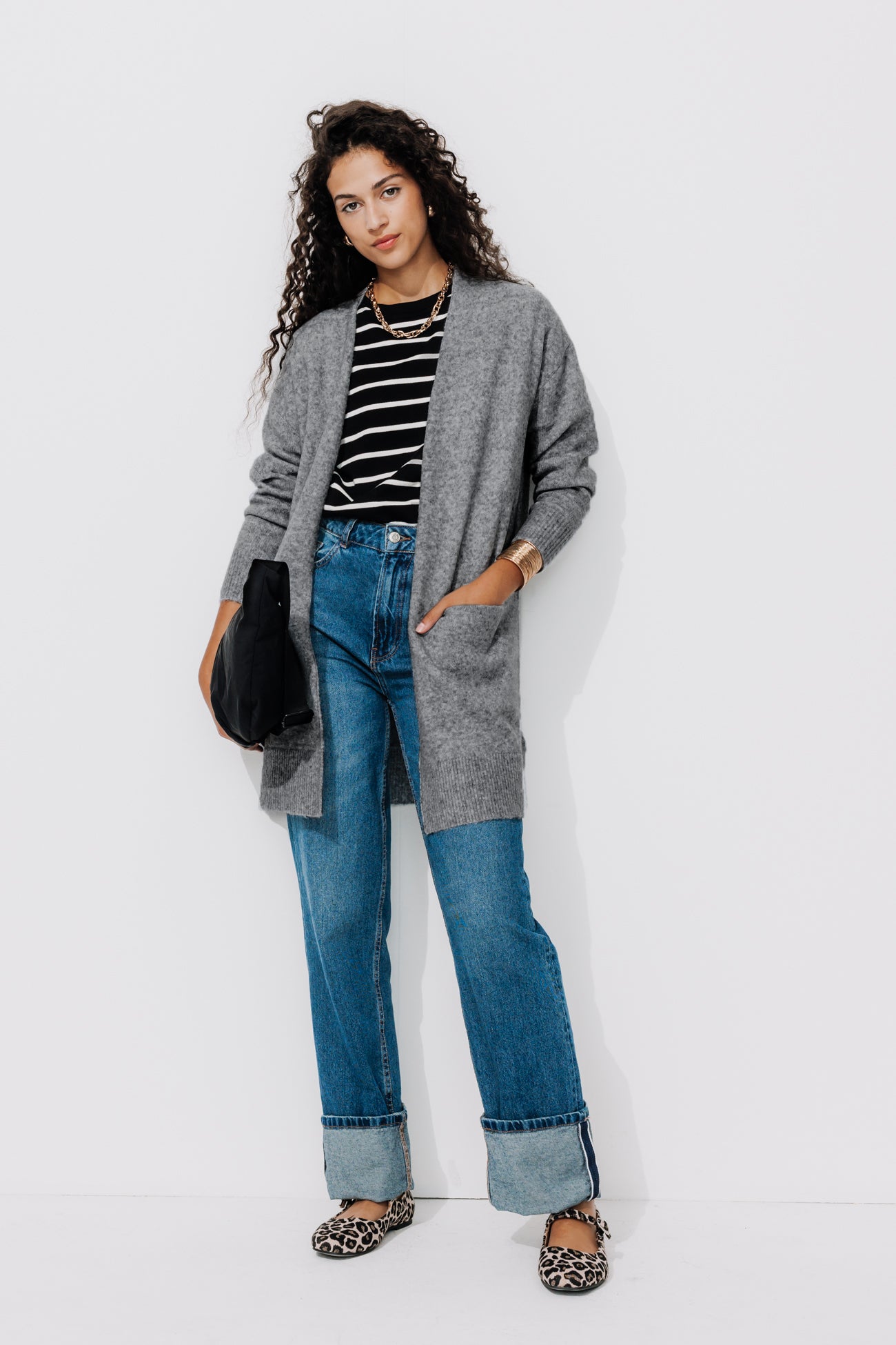 Long knit cardigan - Light grey