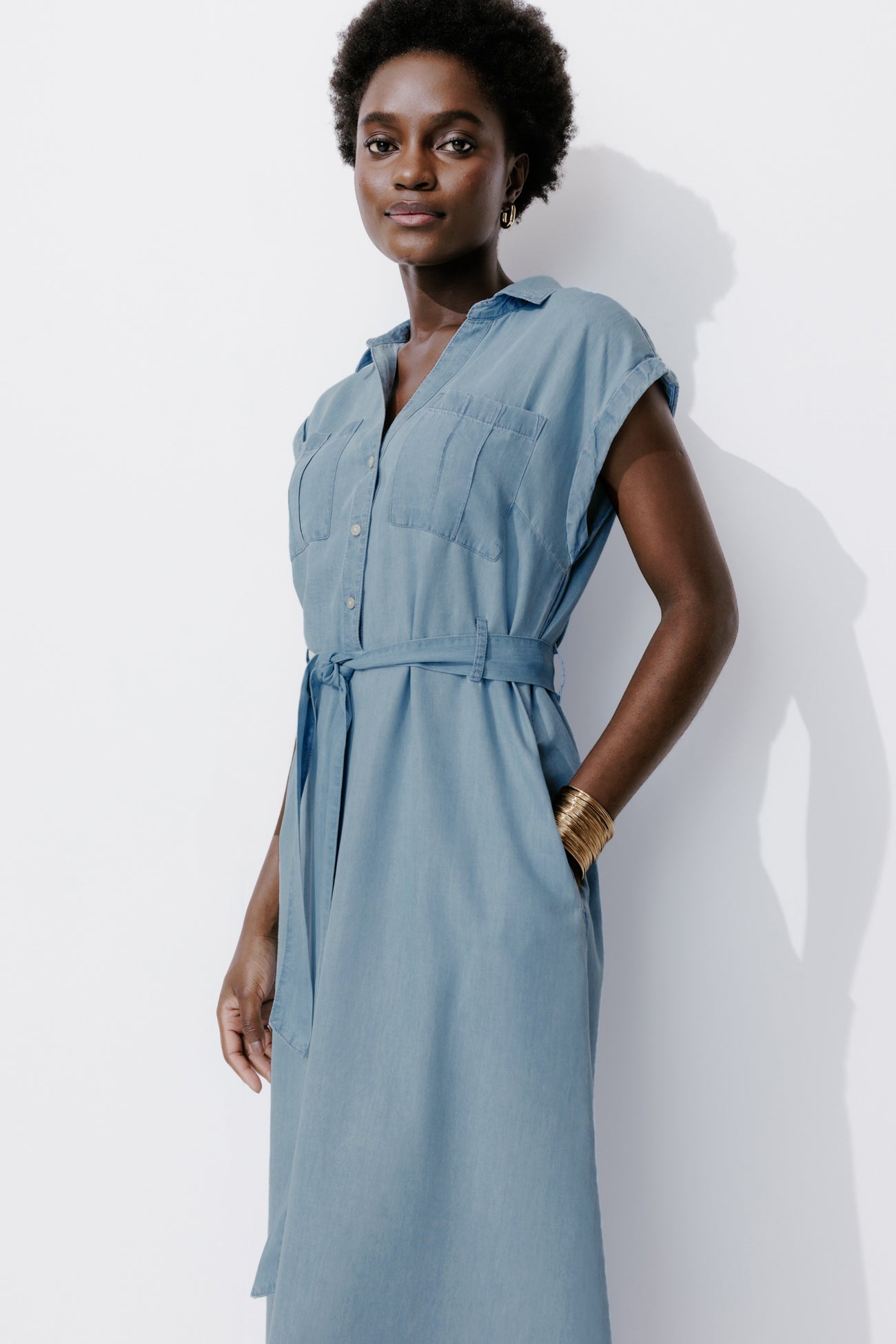 Long sleeveless dress - Light denim