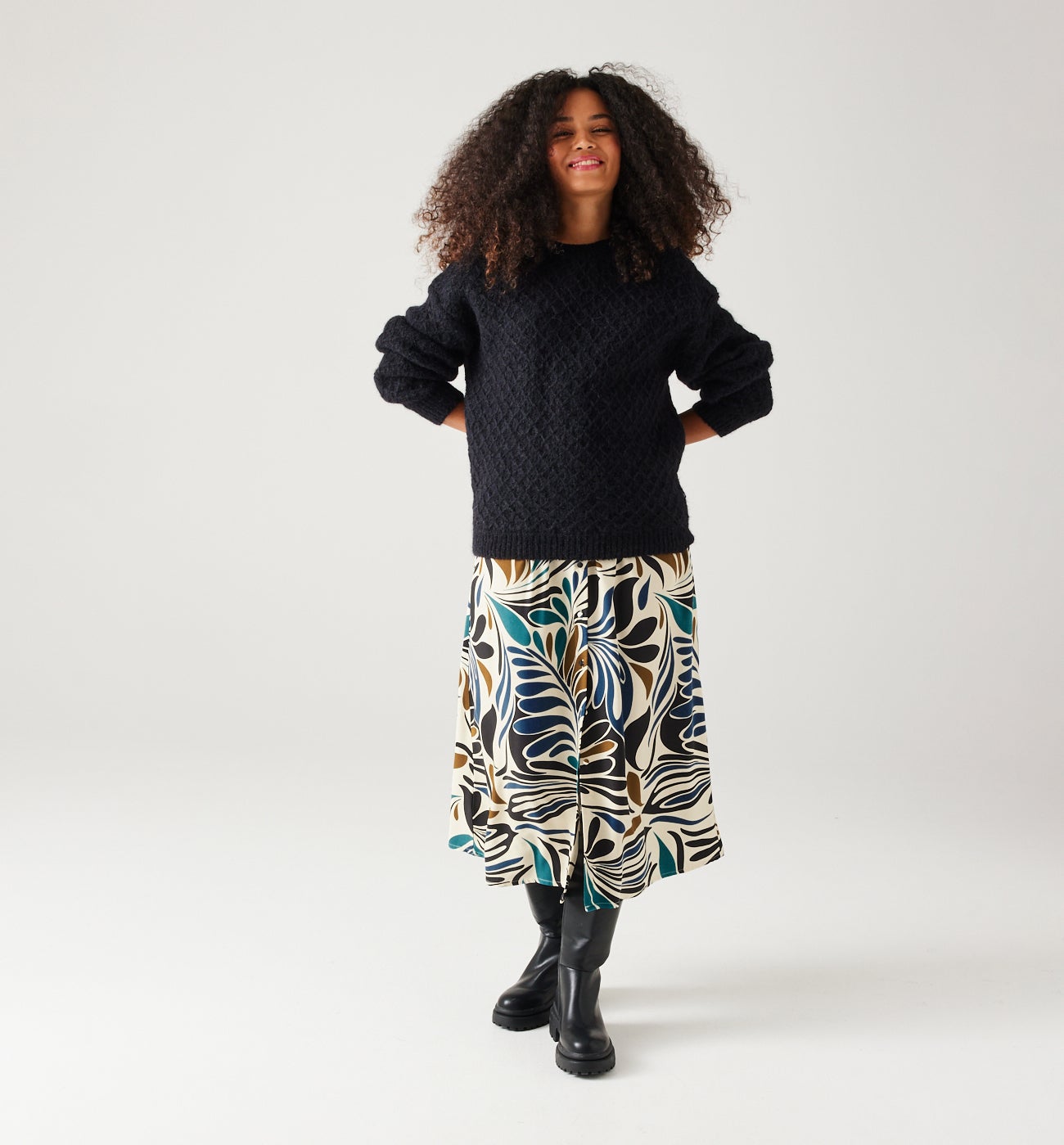 Patterned midi skirt - Beige print