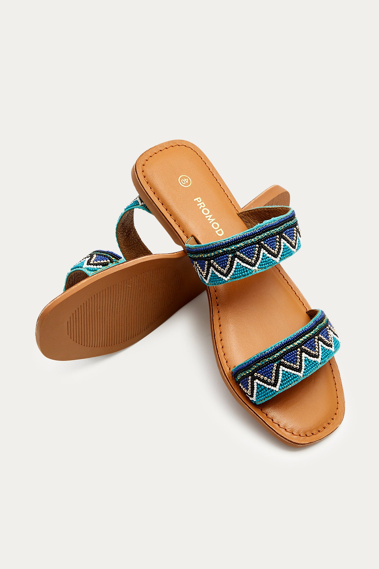 Colourful beaded mules - Blue