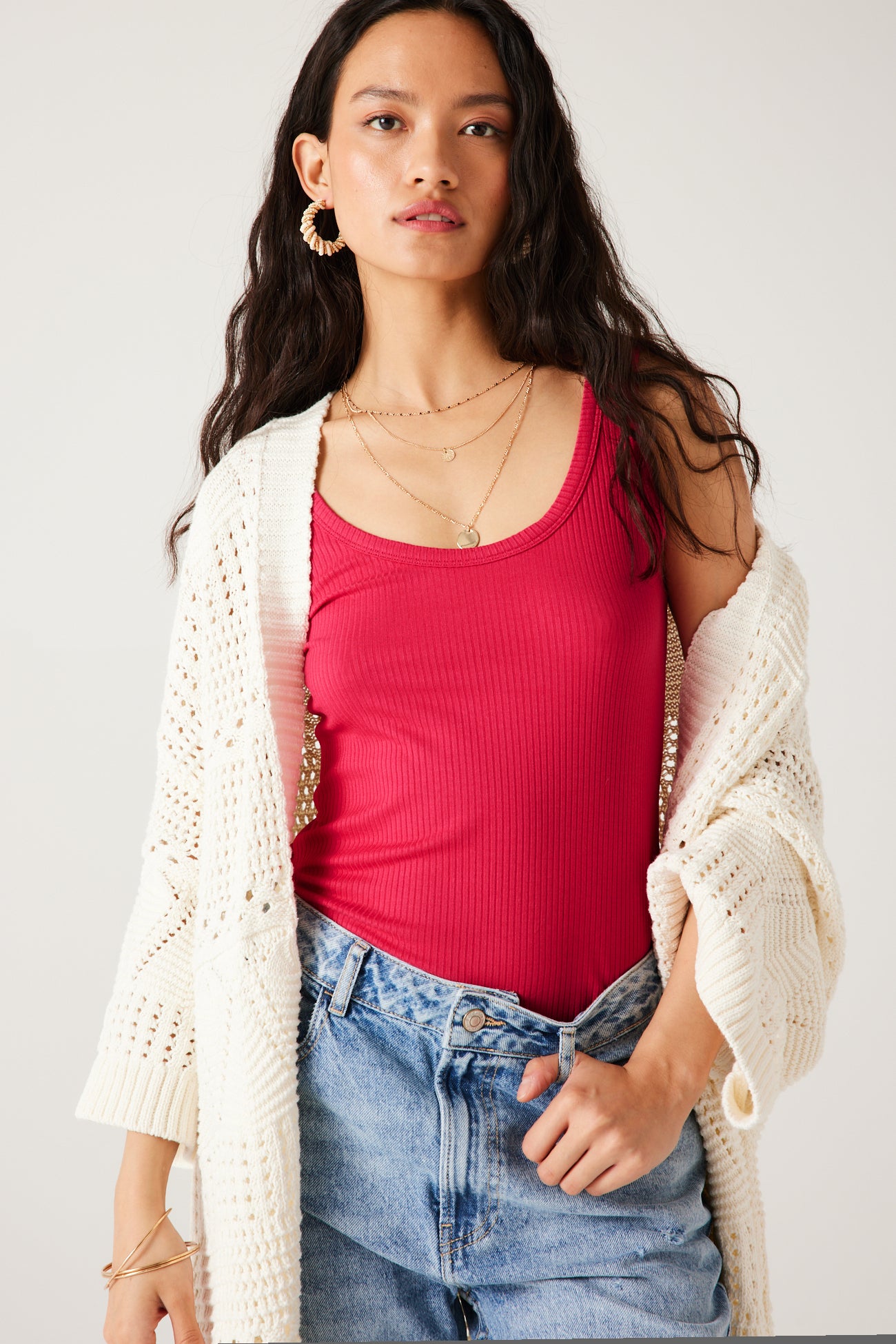 Ribbed sleeveless top - Ecru