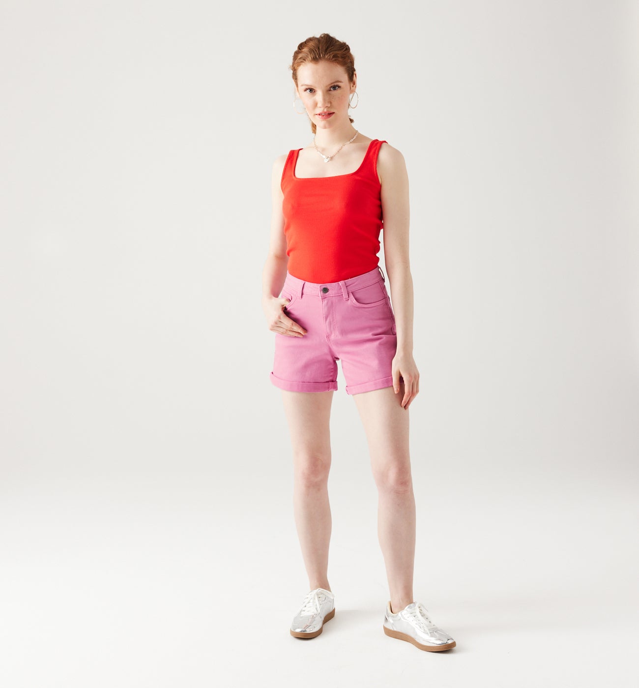 Plain canvas shorts - Red