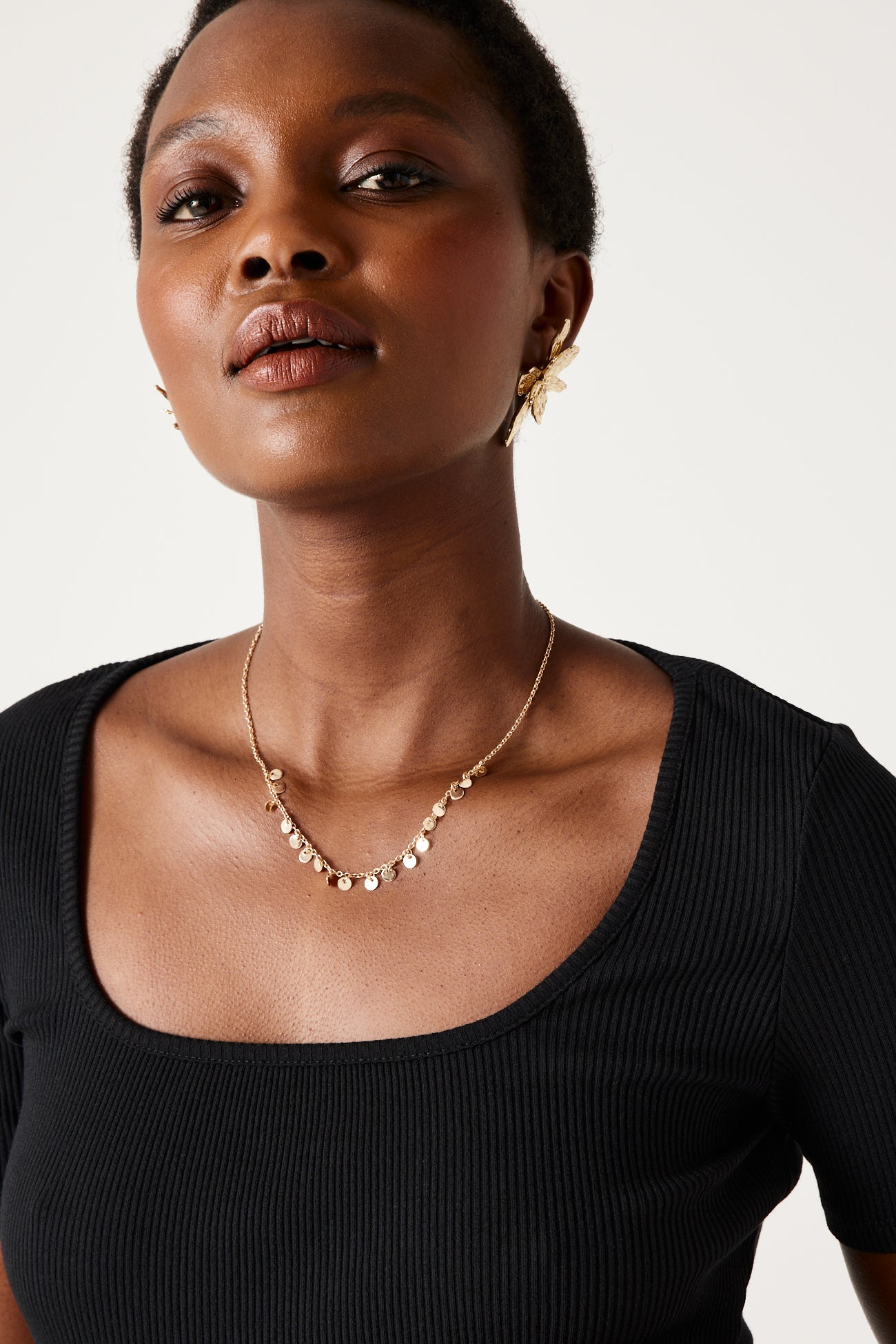 Square-neckline top - Beige