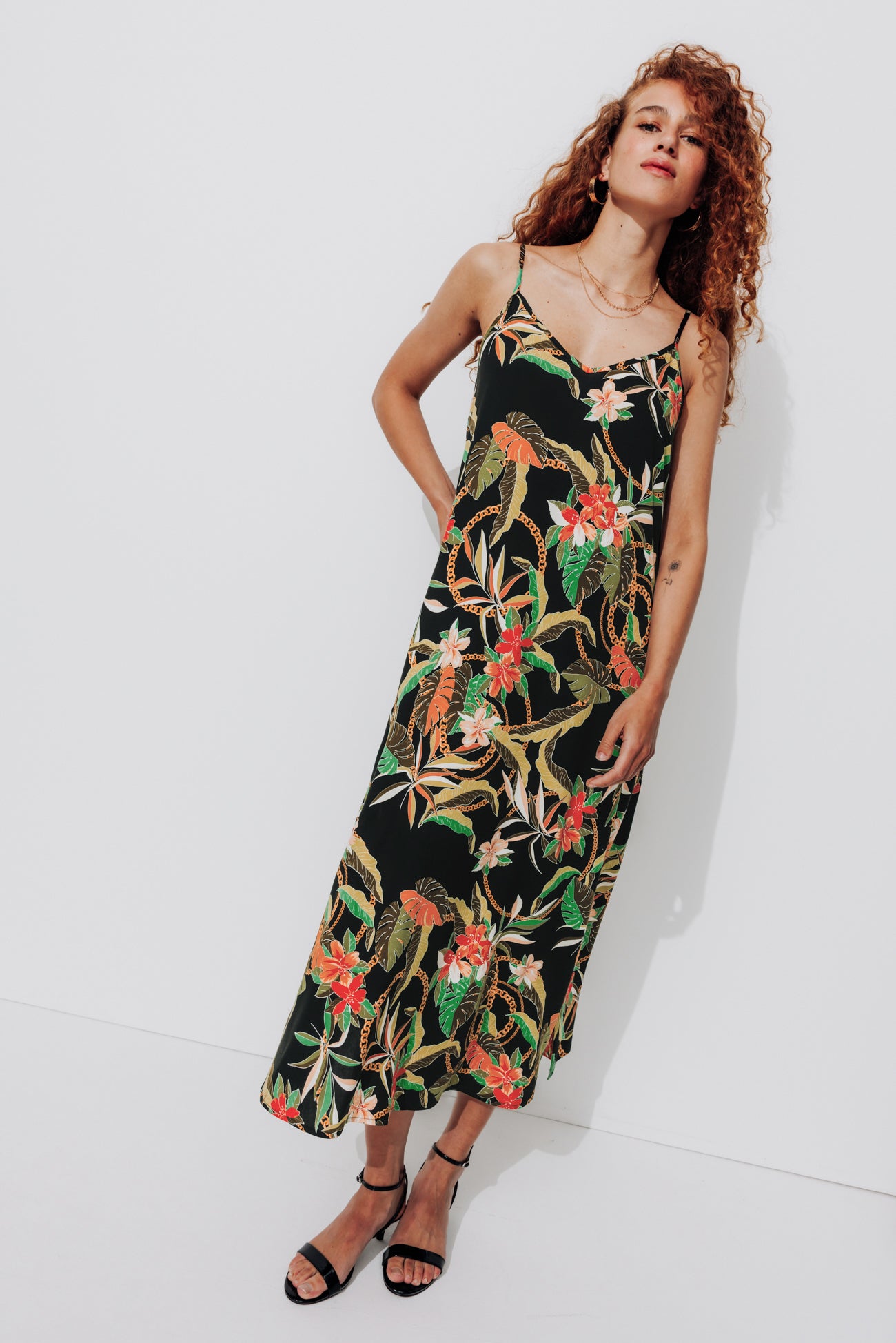 Mid-length patterned dress - Multicolour print