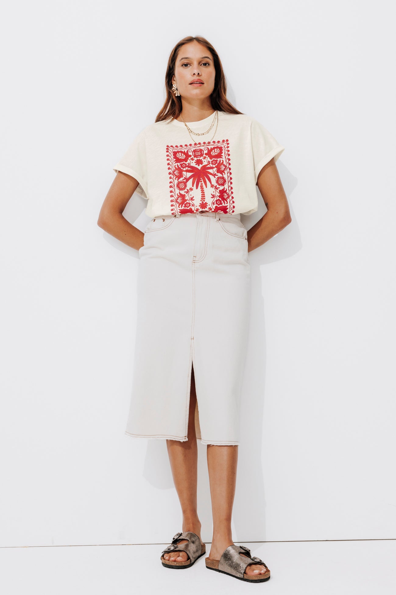 Palm tree motif t-shirt - Ecru print