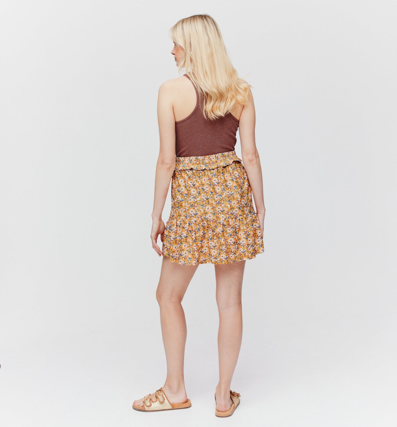 Frilly patterned skirt - Ochre print