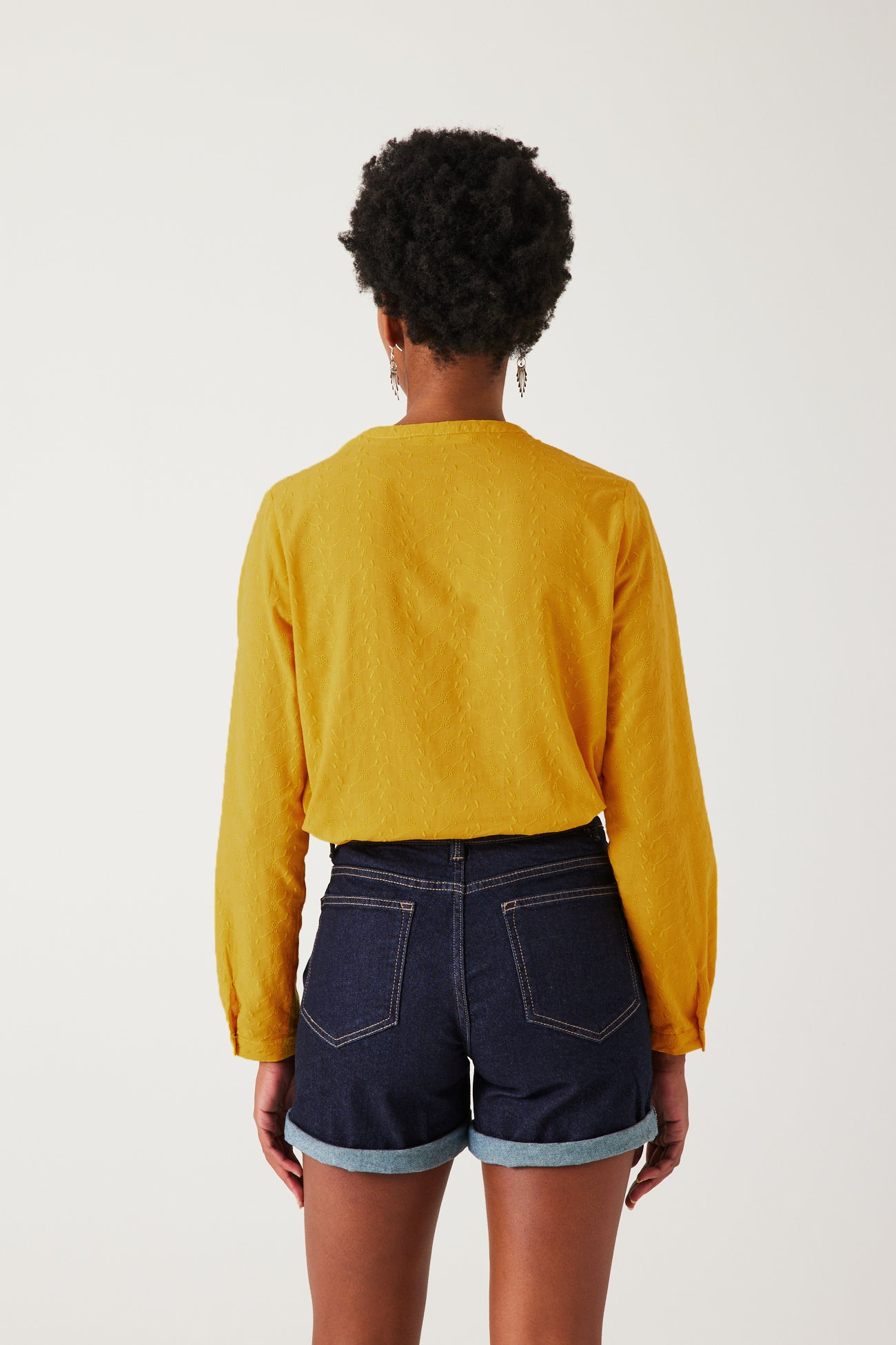 Plain embroidered blouse - Ochre