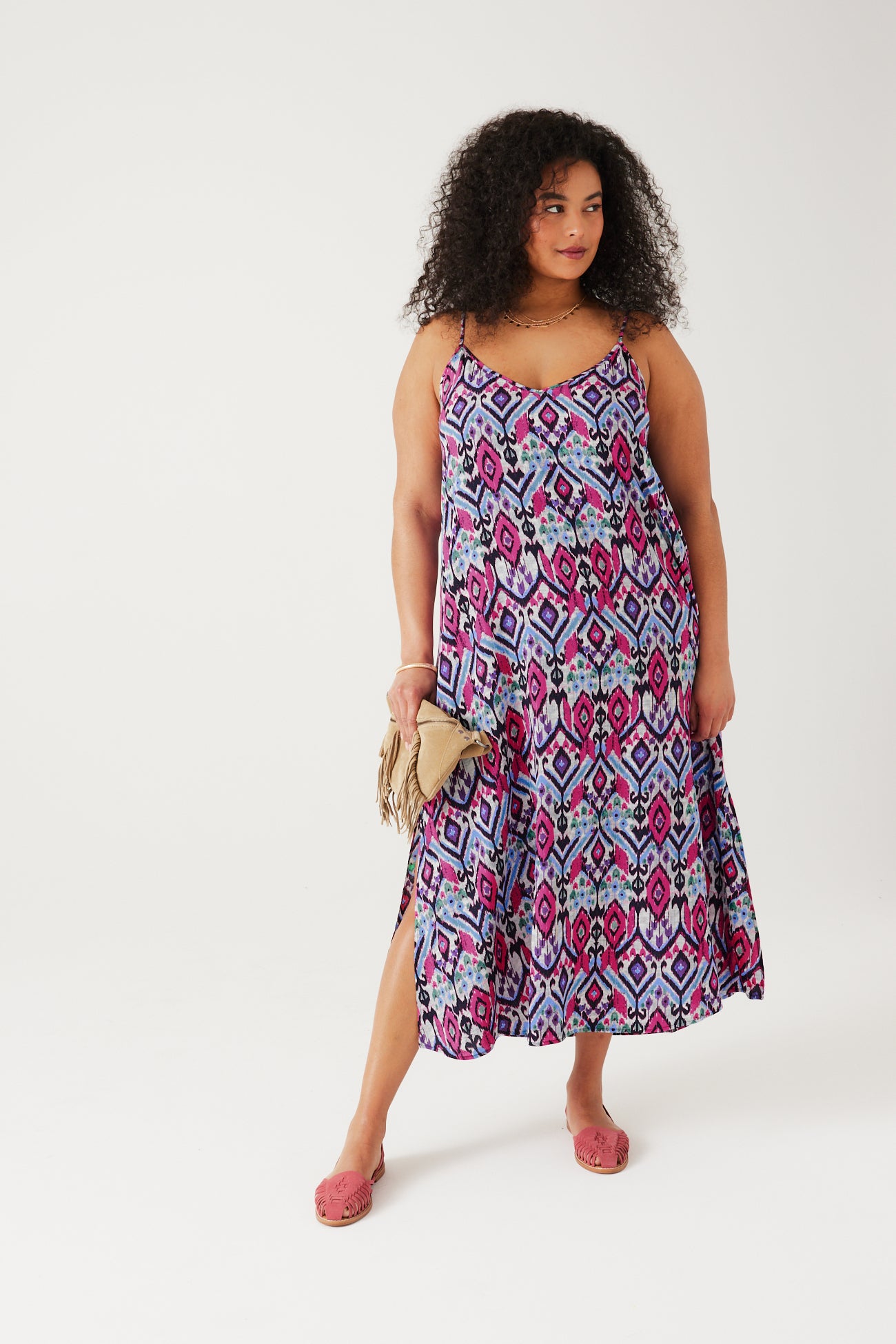 Long strappy dress - Pink print