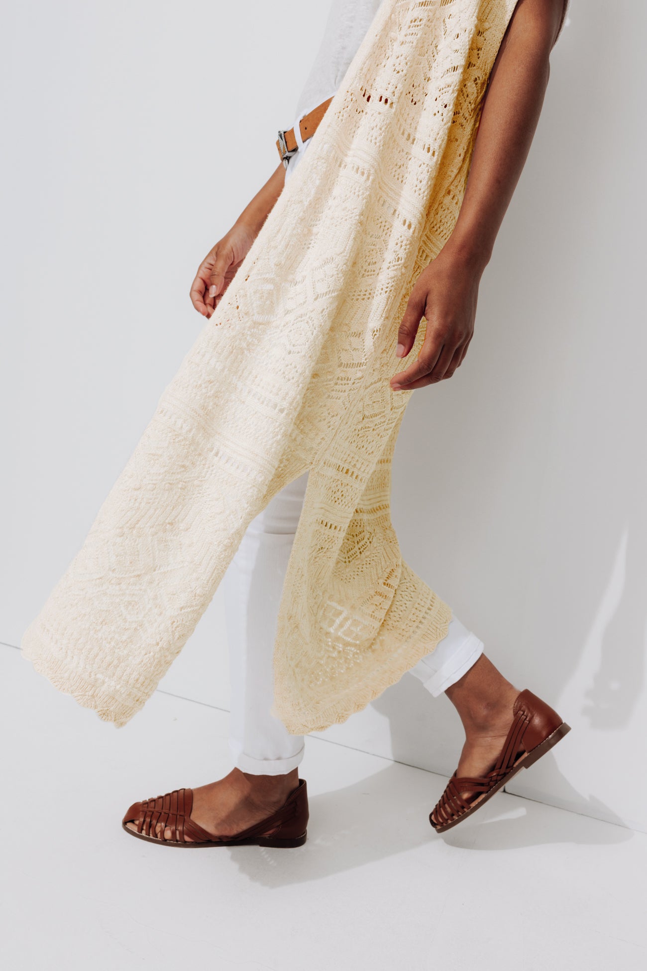 Long crochet cardigan - Ecru