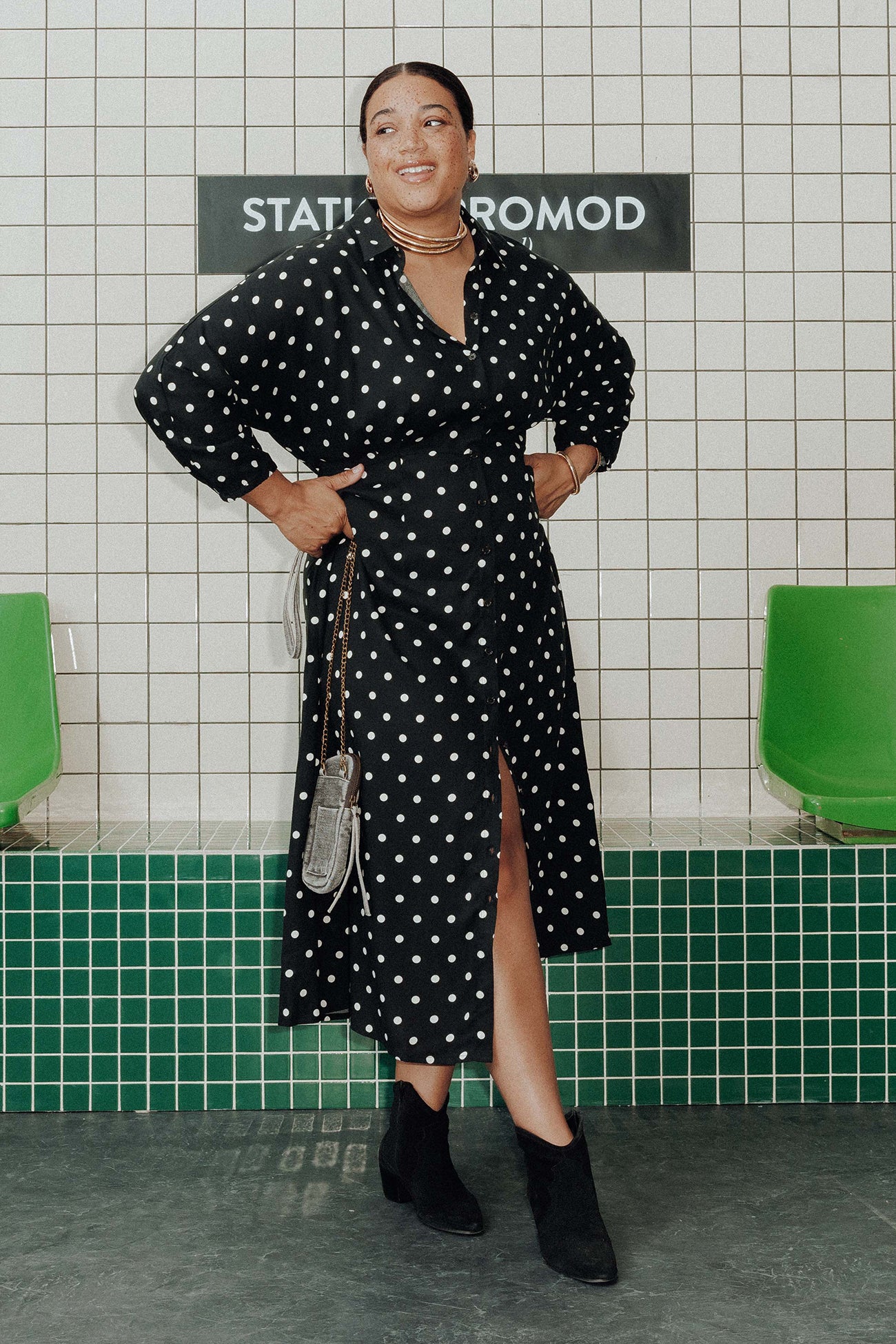 Long patterned shirtdress - Black print