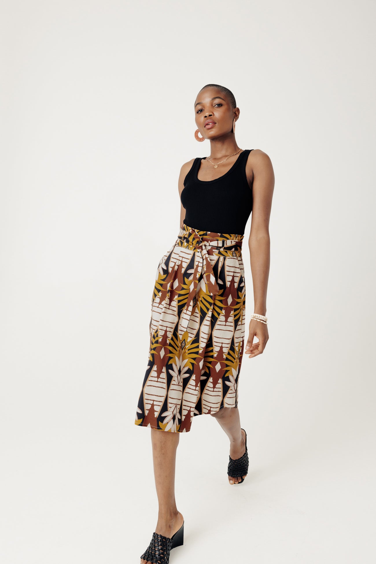 Midi paperbag skirt - Ecru print