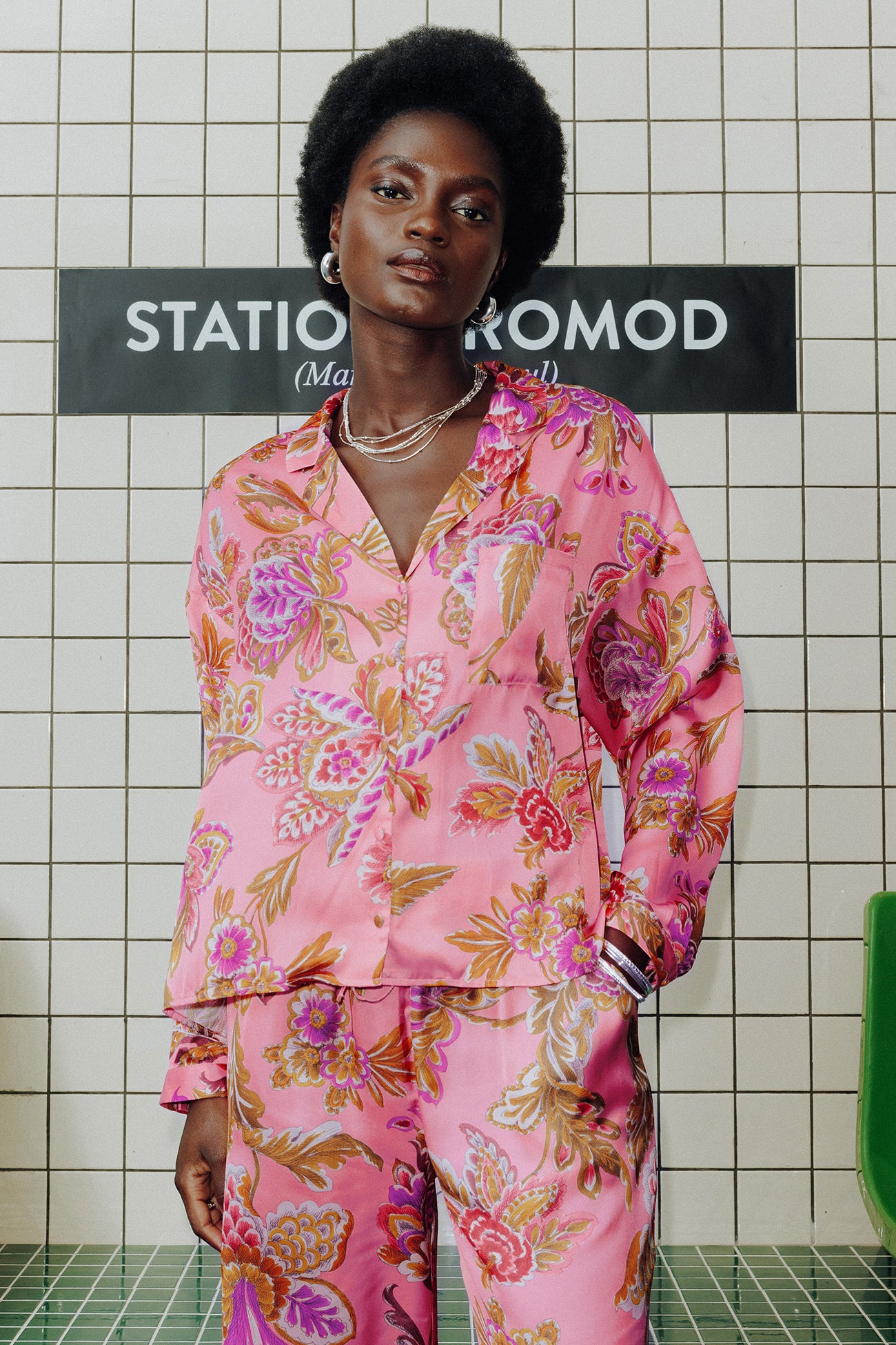 Satin shirt - Pink print