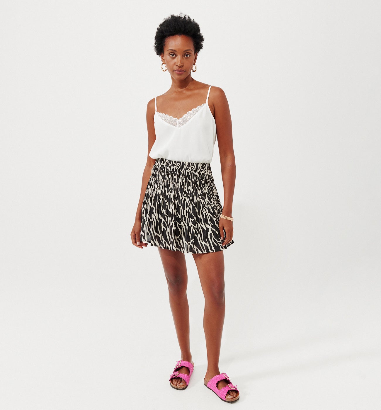 Patterned strappy top - Ecru