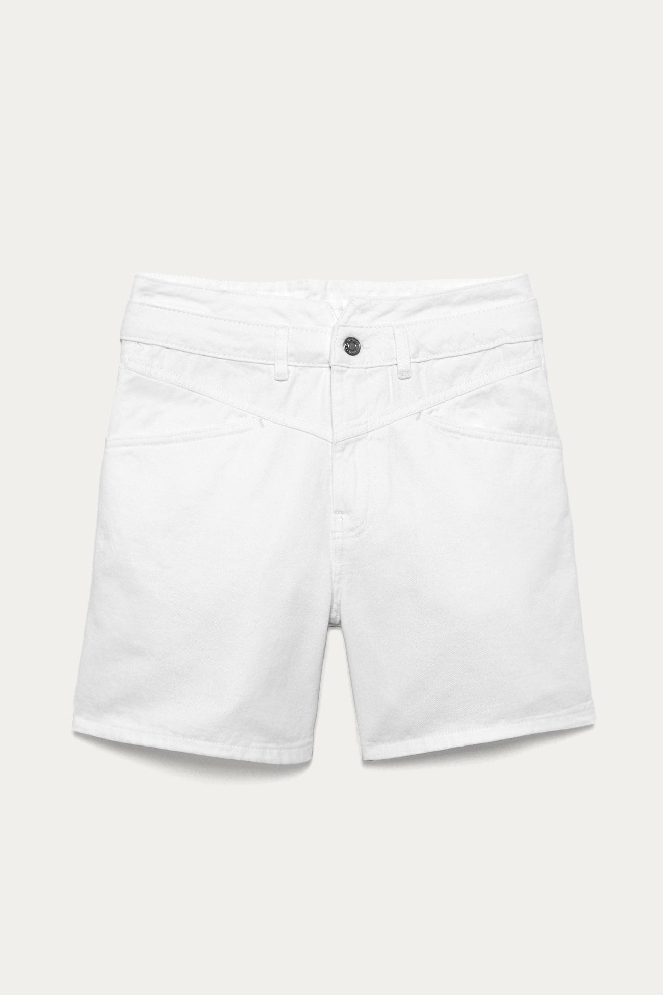 High-waist denim shorts - Ecru