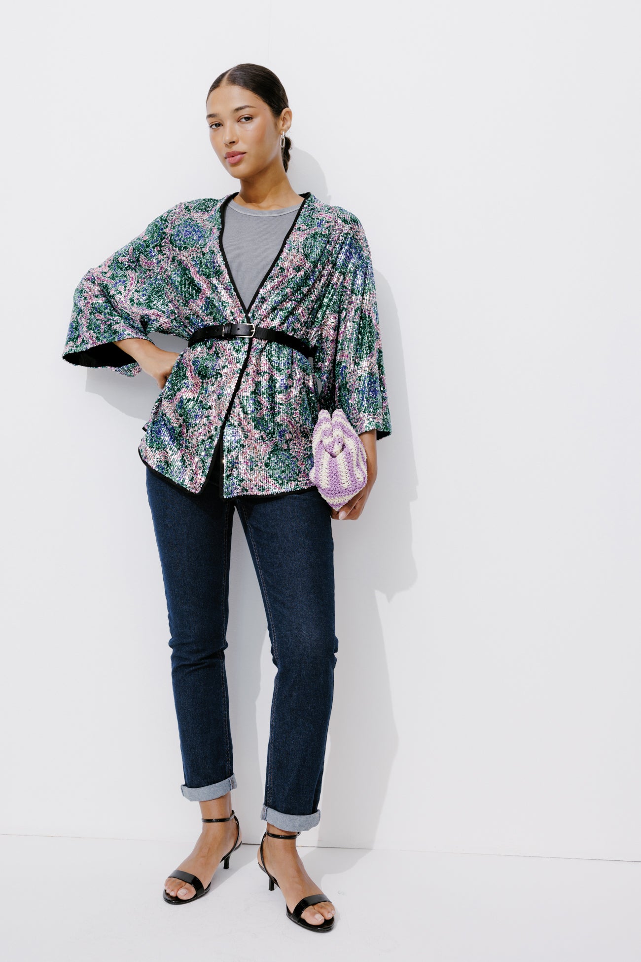 Glitzy kimono jacket - Multicolour print
