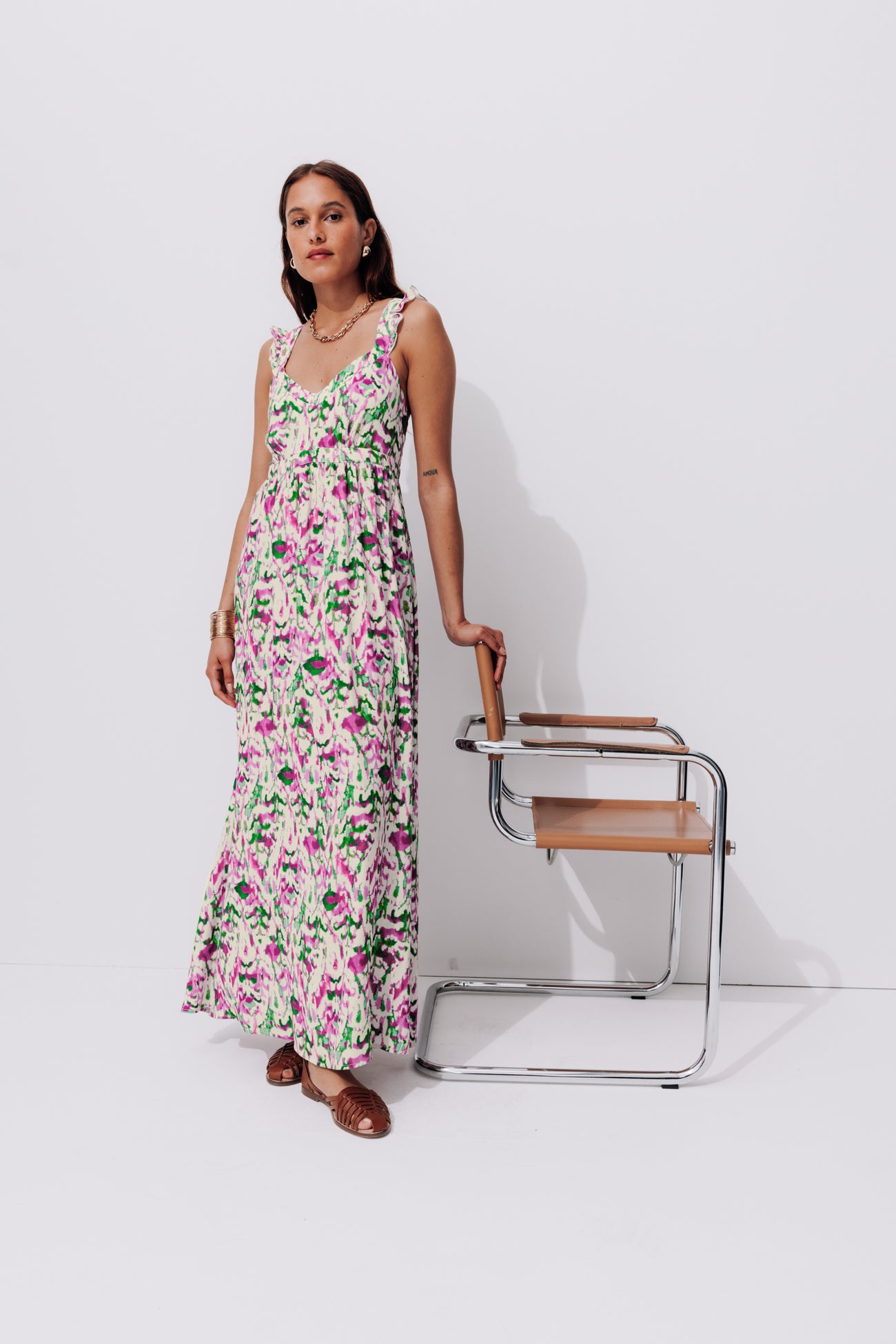 Long strappy dress - Multicolour print