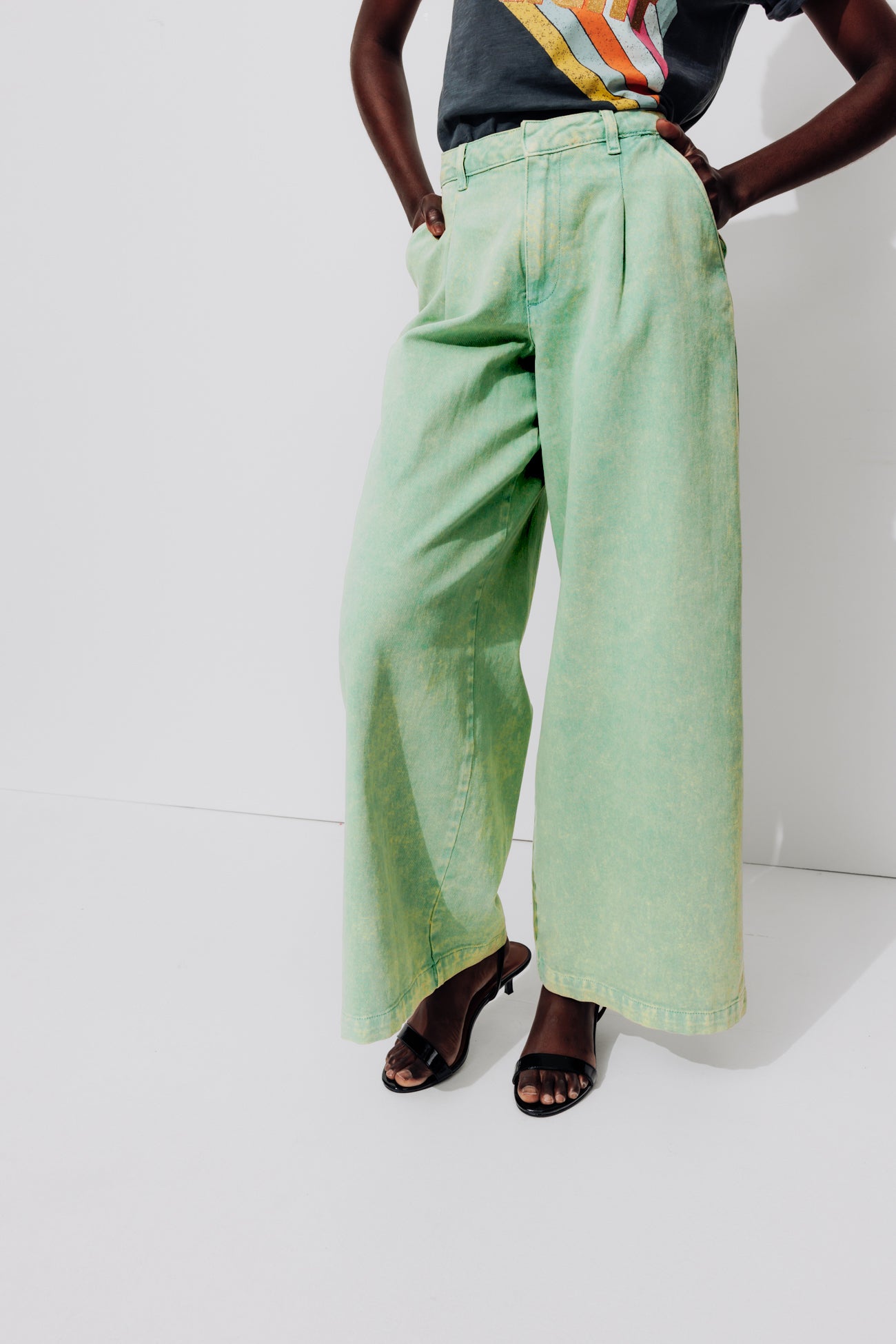 Wideleg pleat trousers - Neon orange