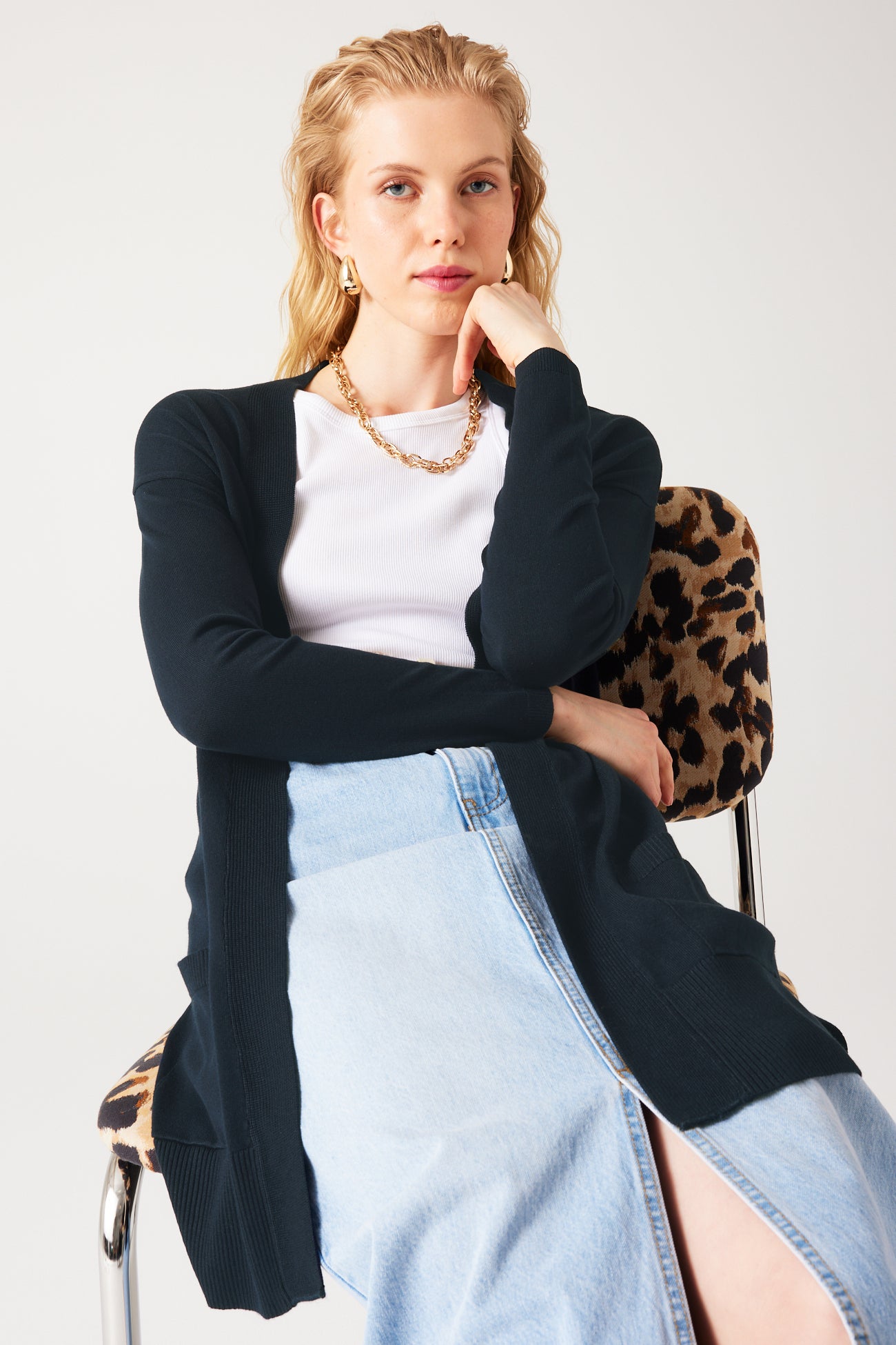 Long lightweight knit cardigan - Navy blue