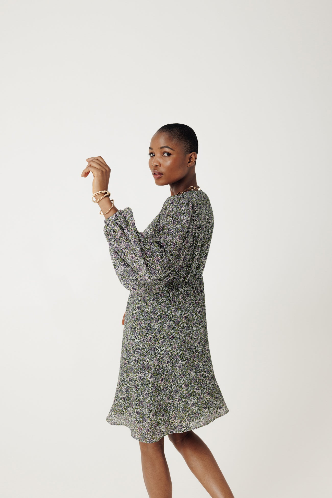 Short flared dress - Multicolour print