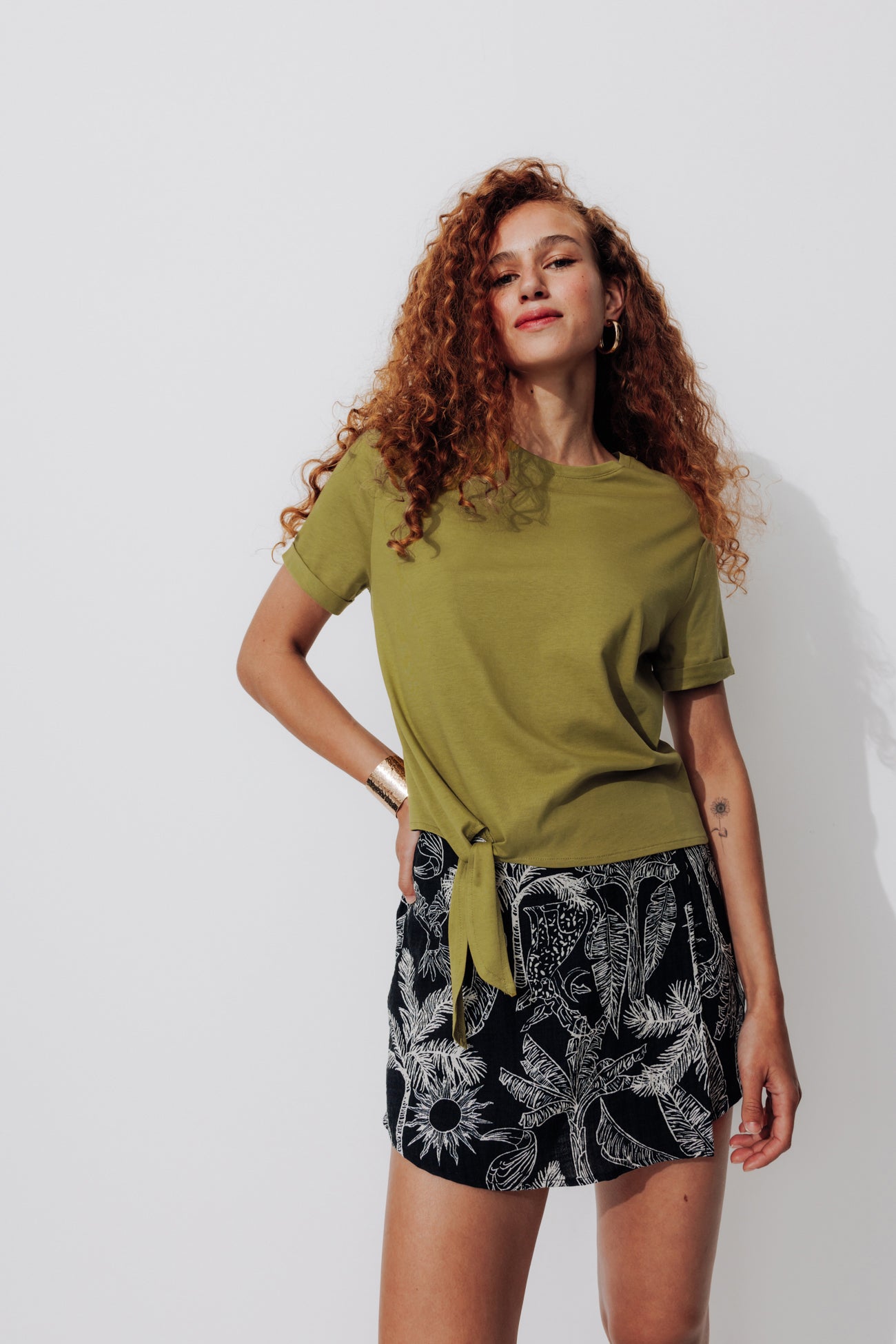 Knotted crop t-shirt - Khaki