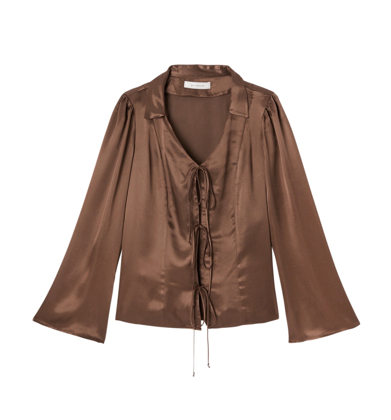 Plain satin blouse - Soft chestnut