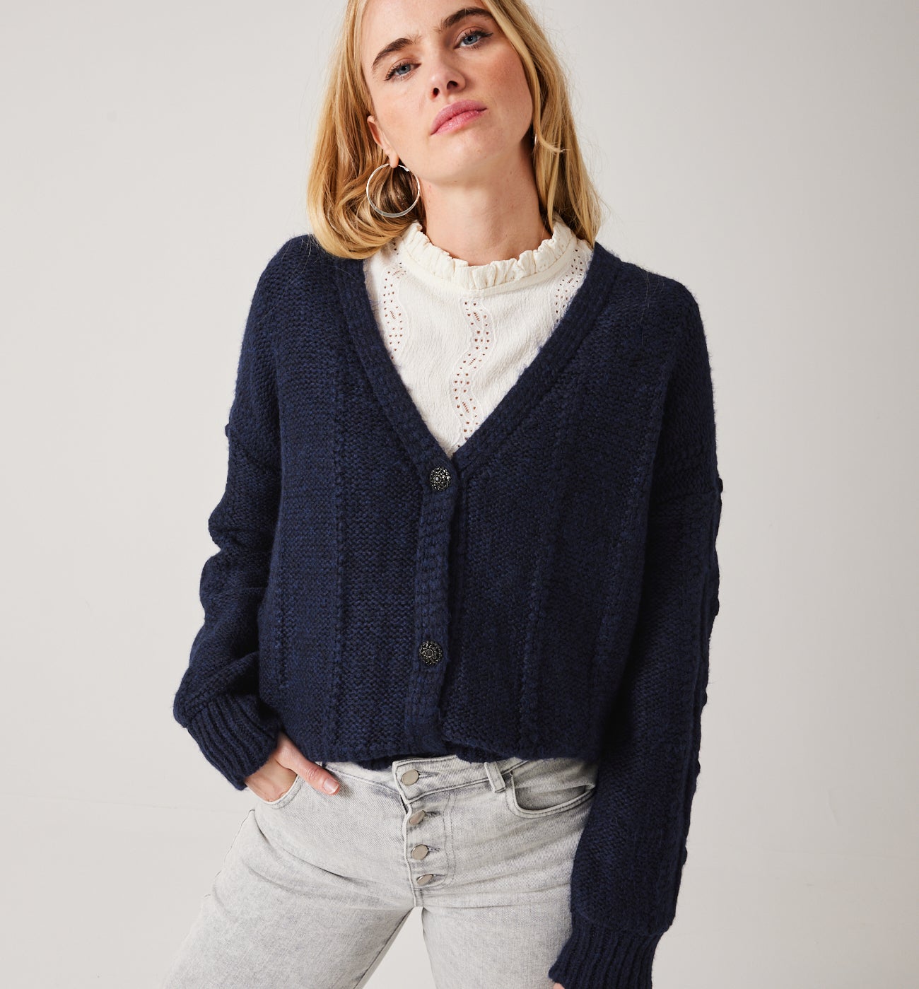 Cable knit cardigan - Ecru