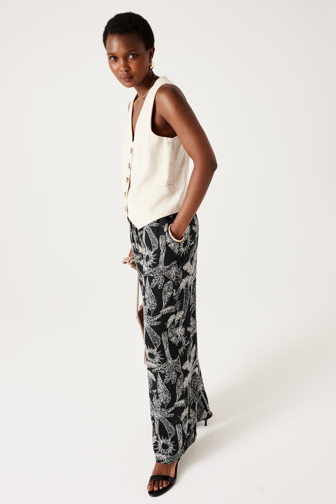 Wideleg patterned trousers - Black print