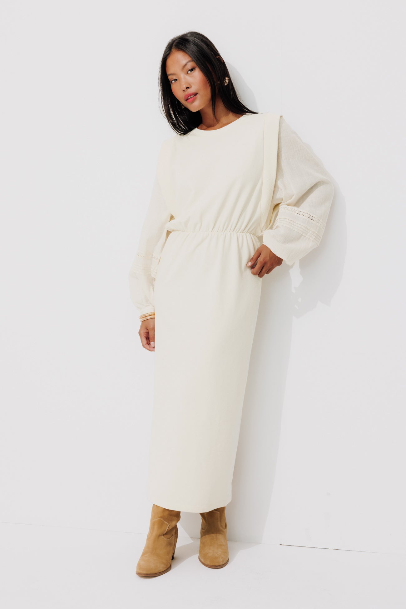 2 in 1 sweatshirt dress - Ecru