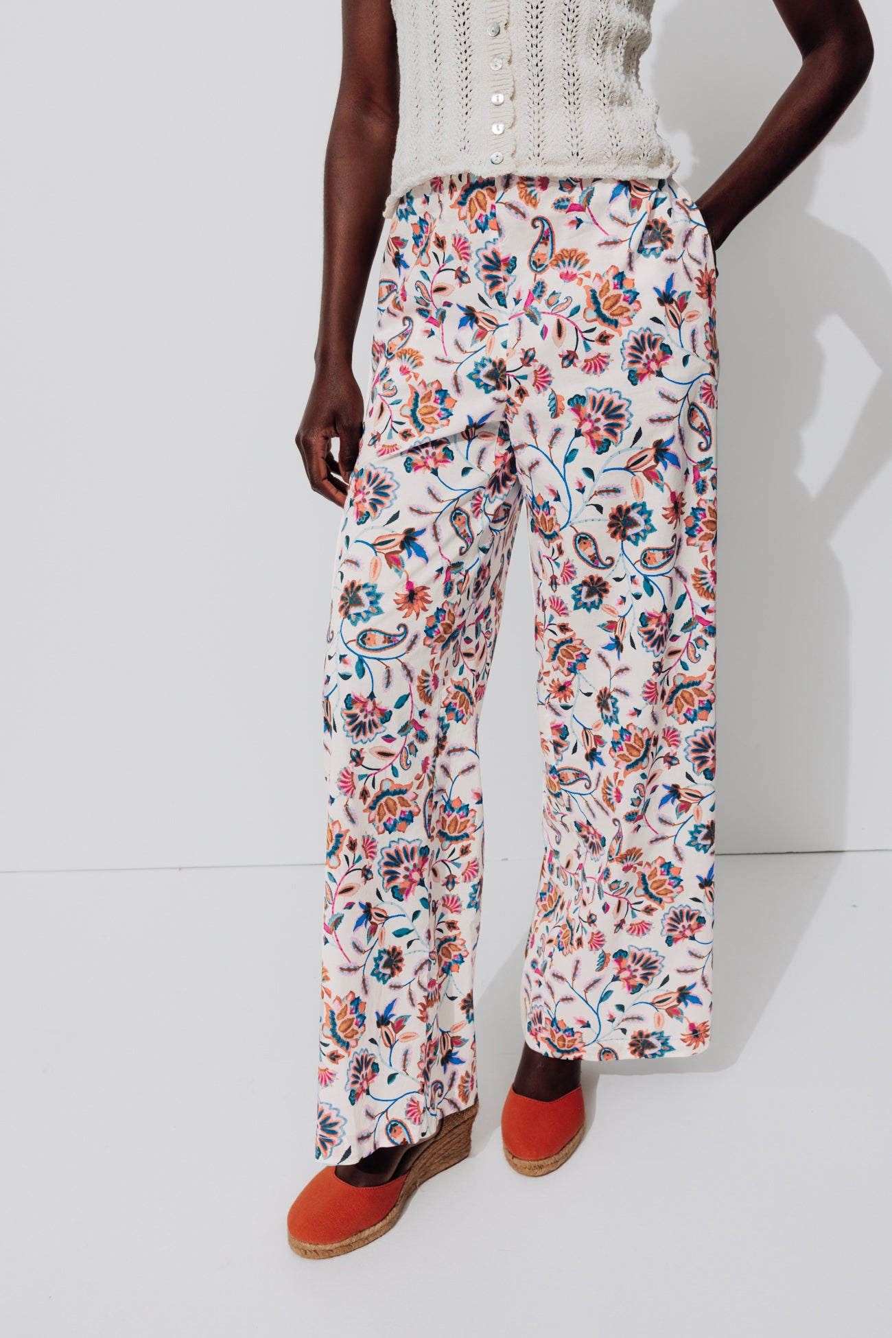 Wideleg patterned trousers - Ecru print