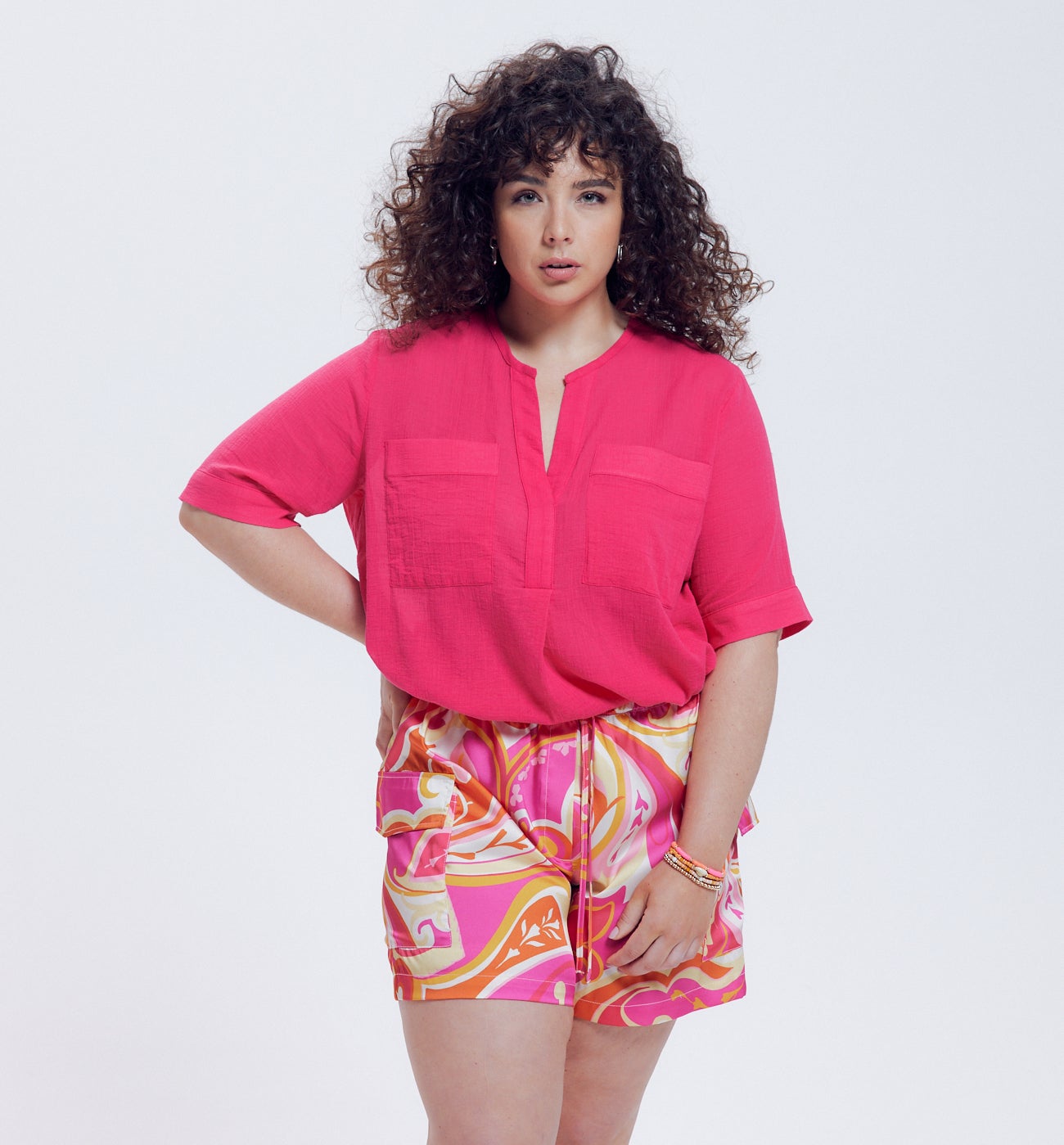 Plain cotton blouse - Coral