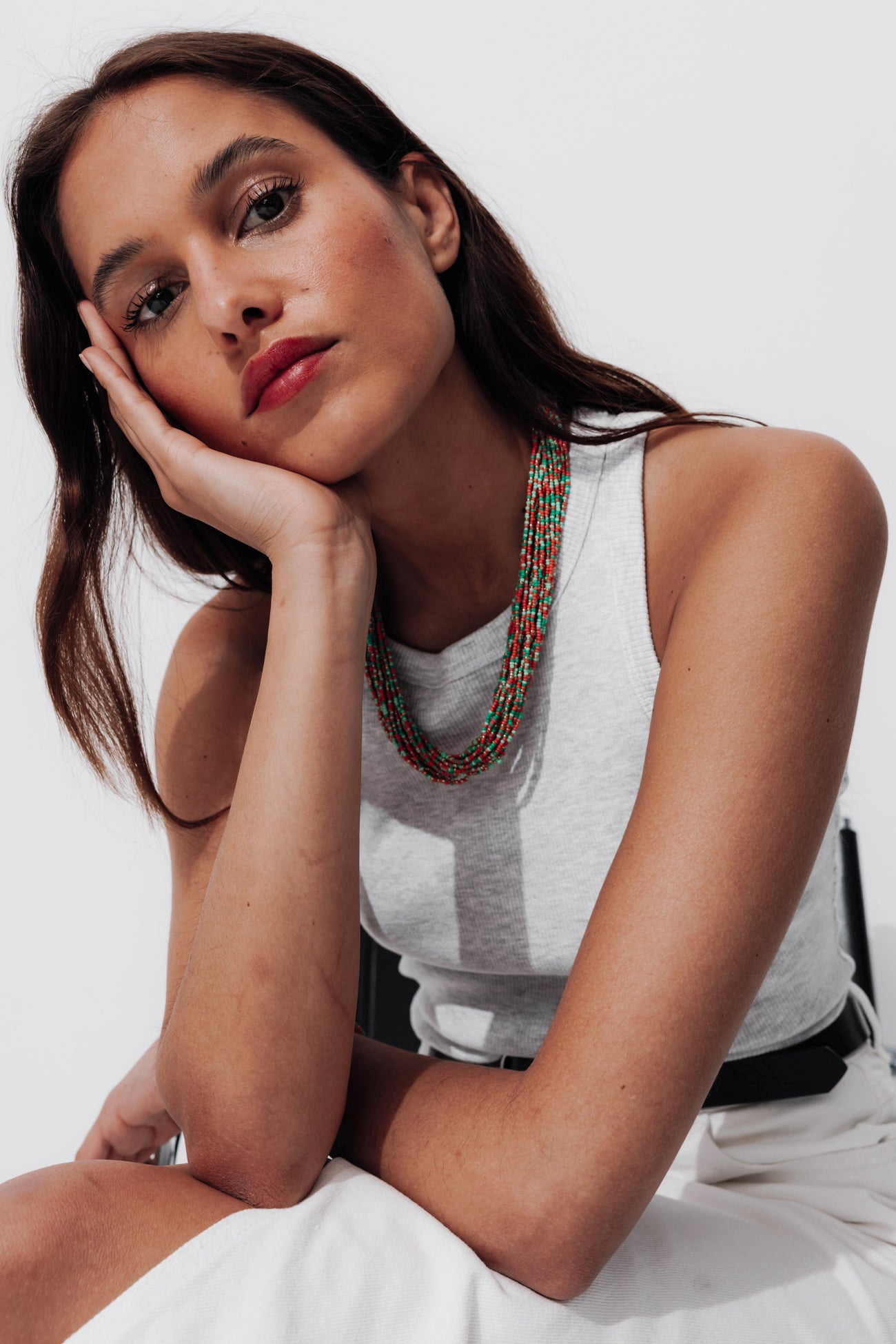 Ribbed sleeveless top - Light grey