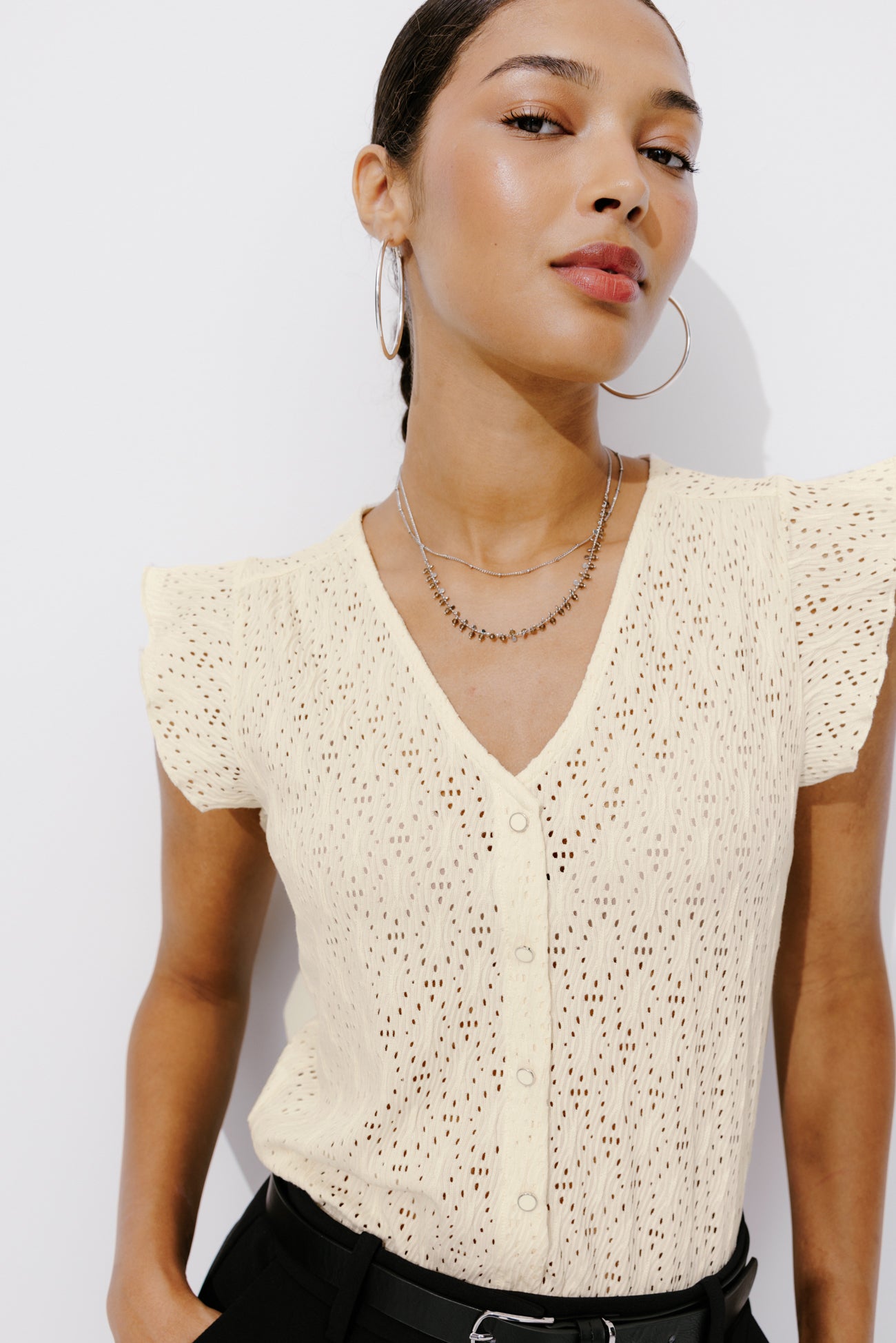 Lace-effect top - Ecru
