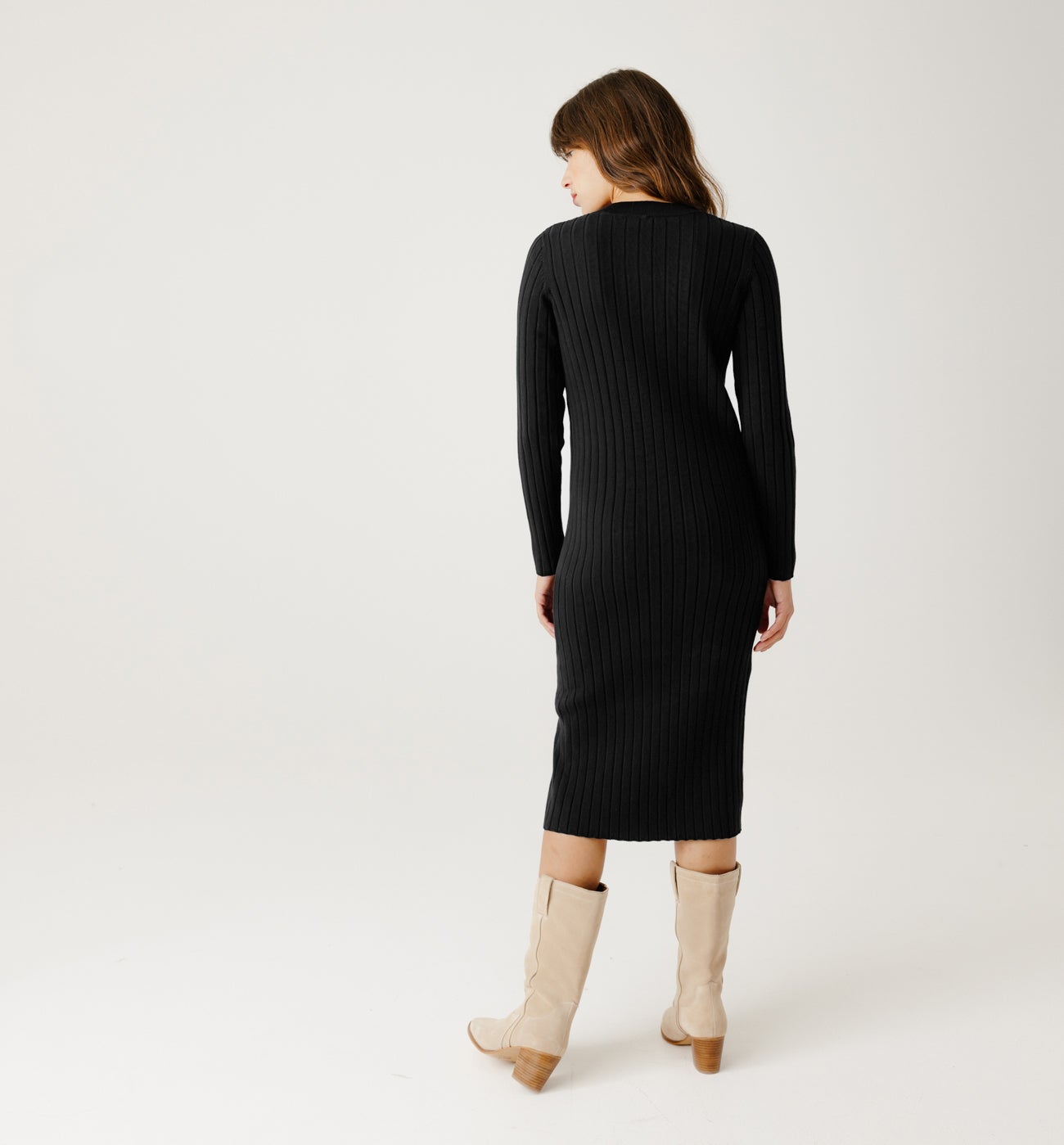 Ribbed midi jumper dress - Black