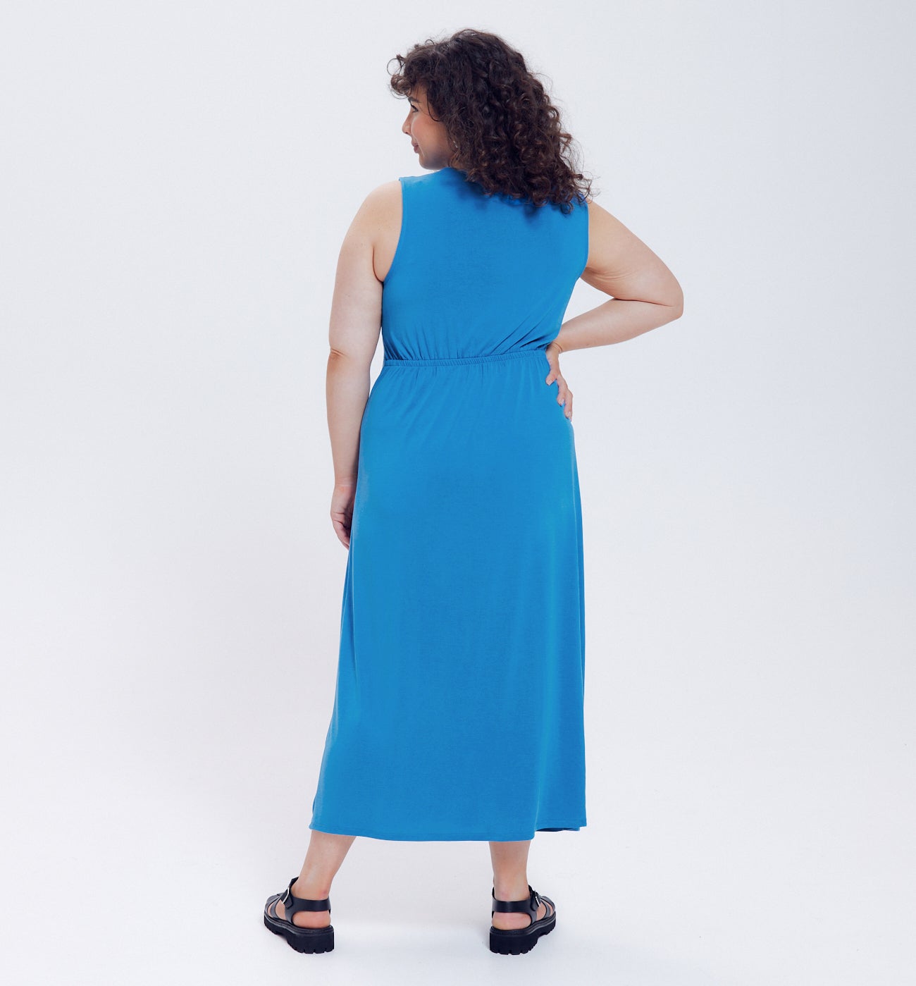 Long plain jersey dress - Cobalt