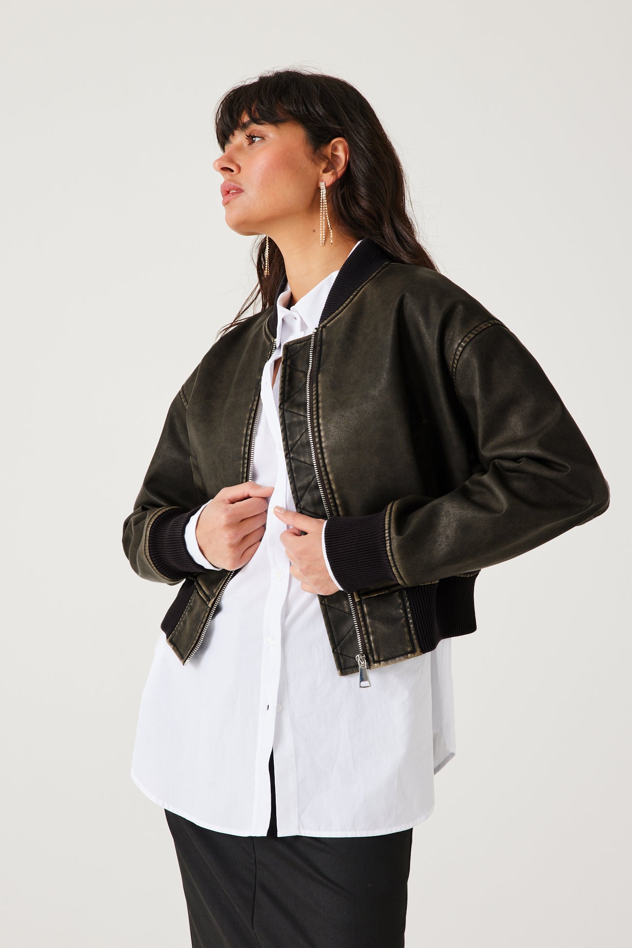 Faux leather bomber jacket - Black