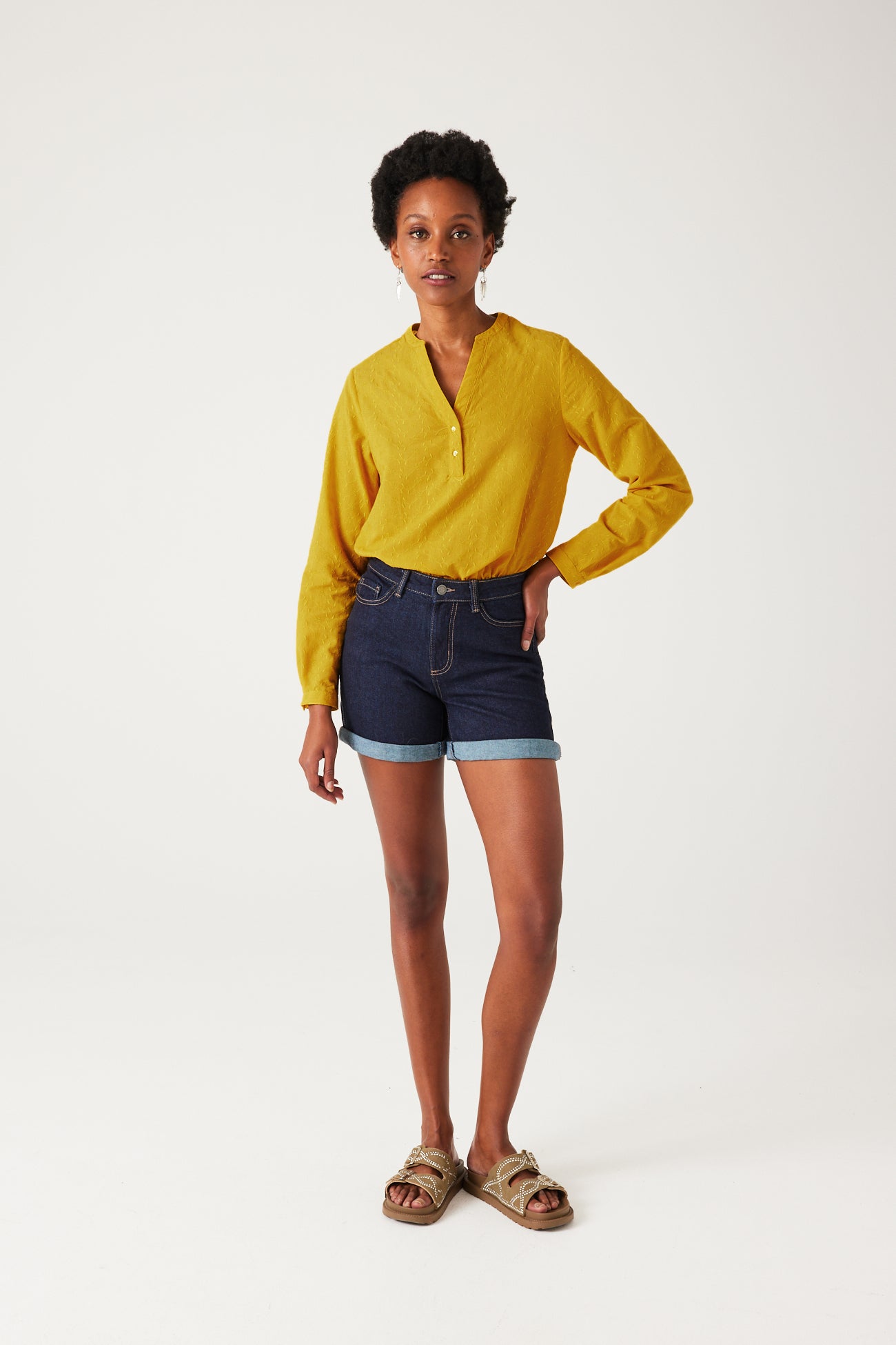 Plain embroidered blouse - Ochre