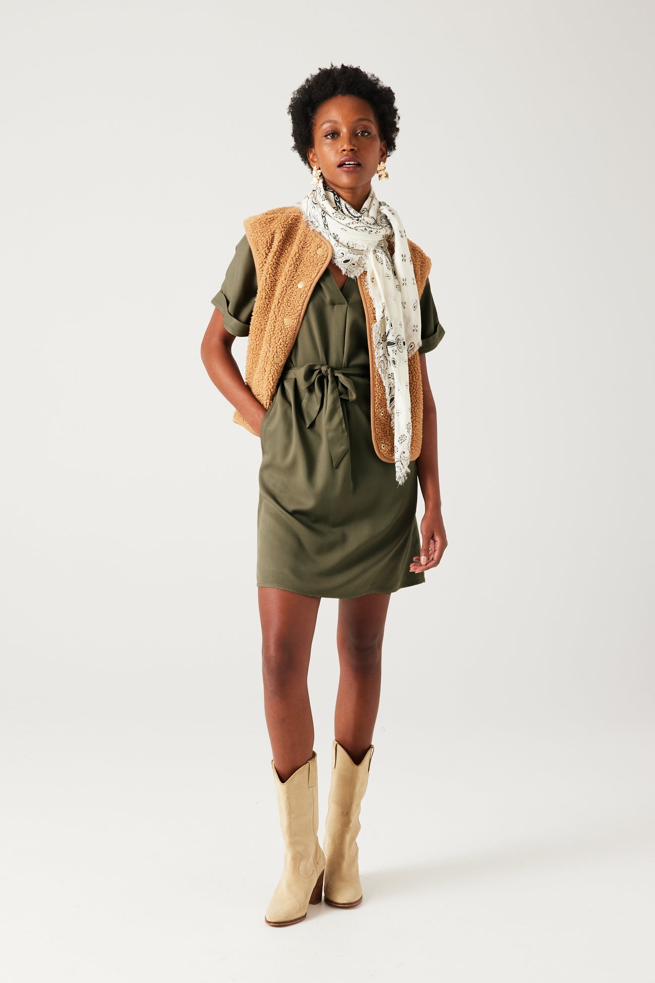 Short unicolour dress - Camel