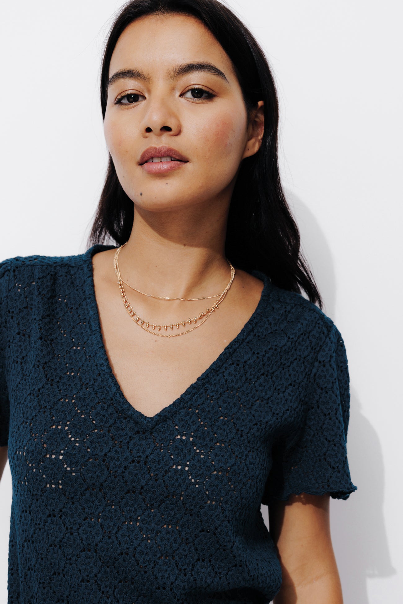 Lace effect top - Red stripes