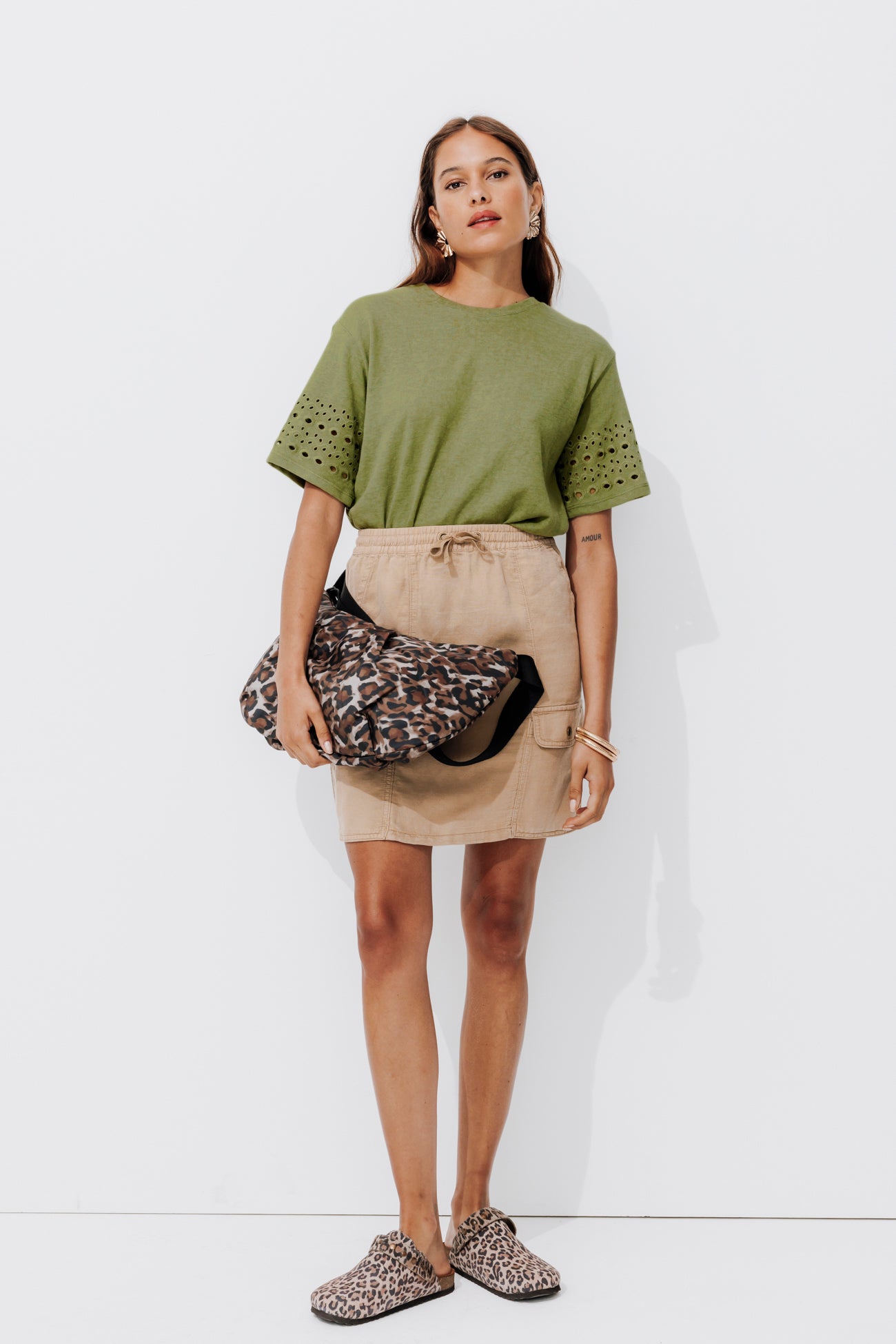 Broderie anglaise t-shirt - Khaki