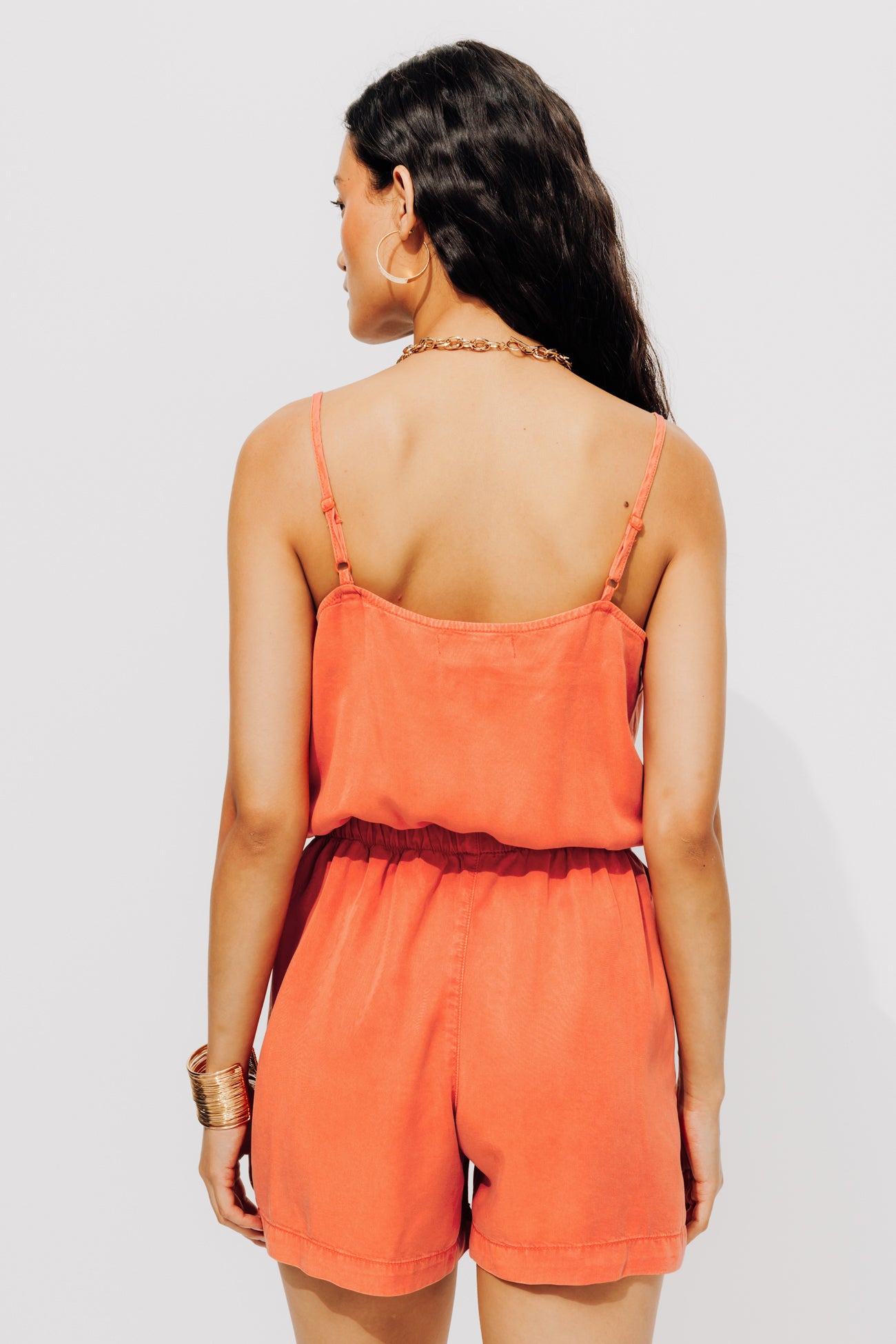 Lyocell shorts playsuit - Neon orange