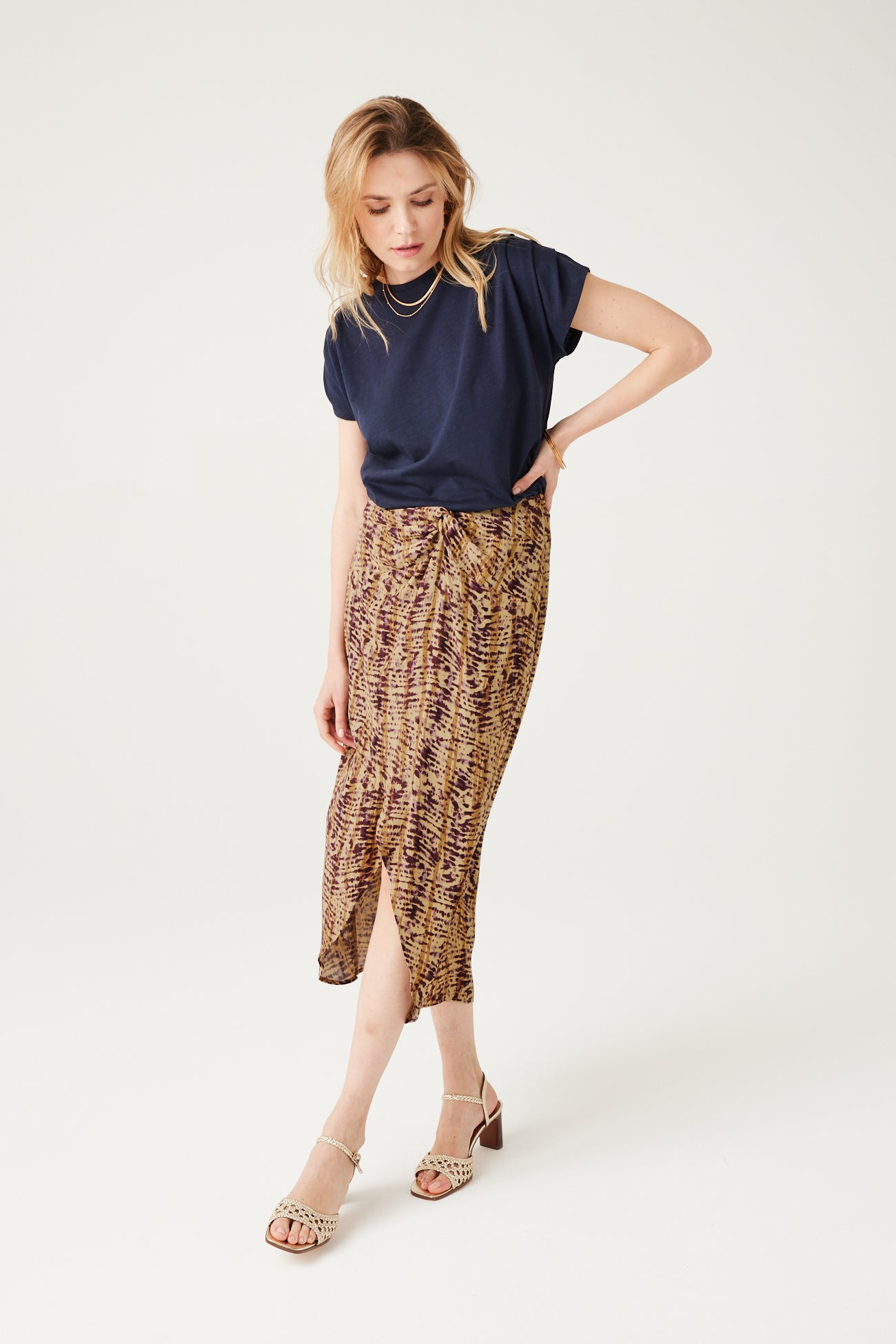 Midi patterned skirt - Ecru print