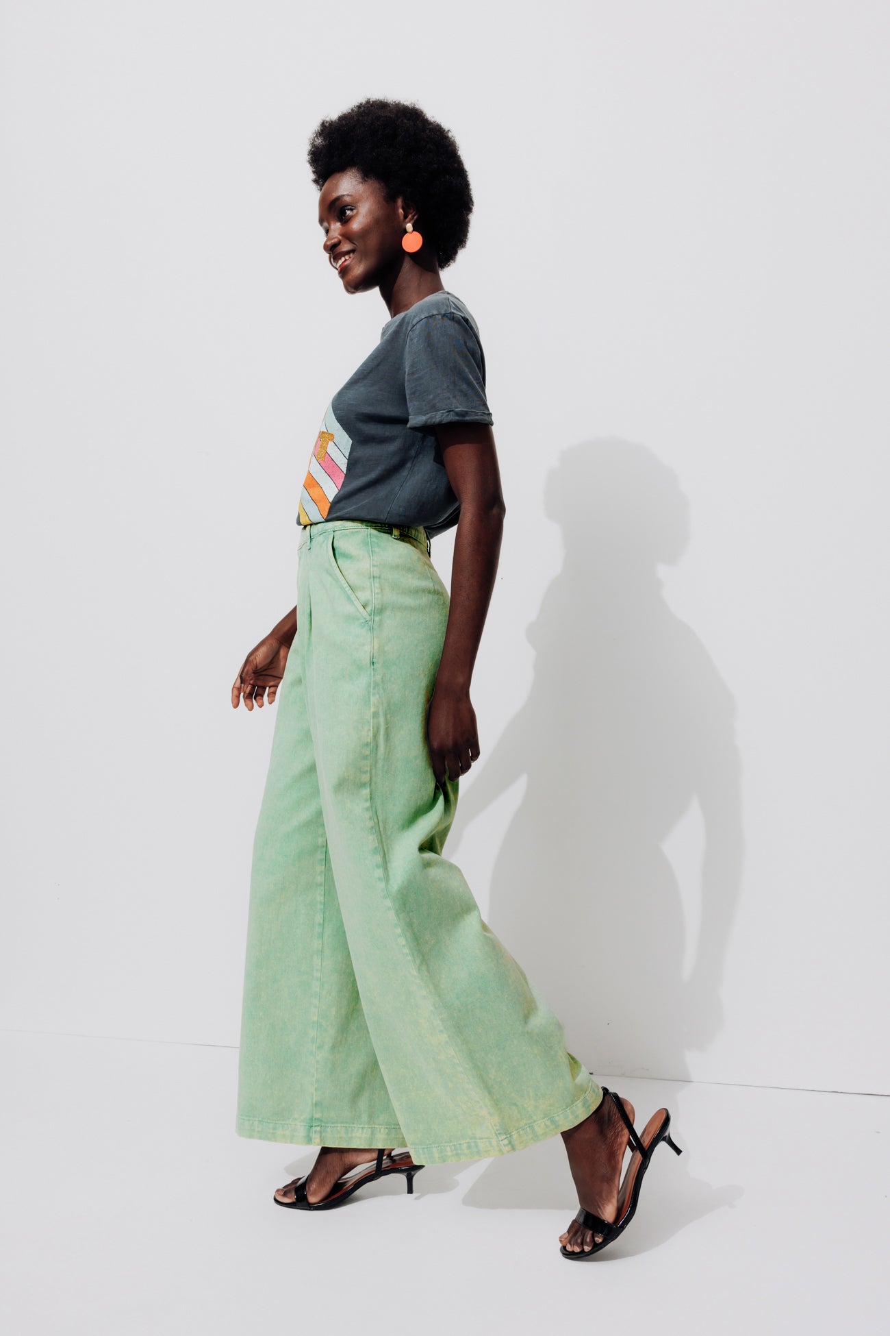 Wideleg pleat trousers - Neon orange