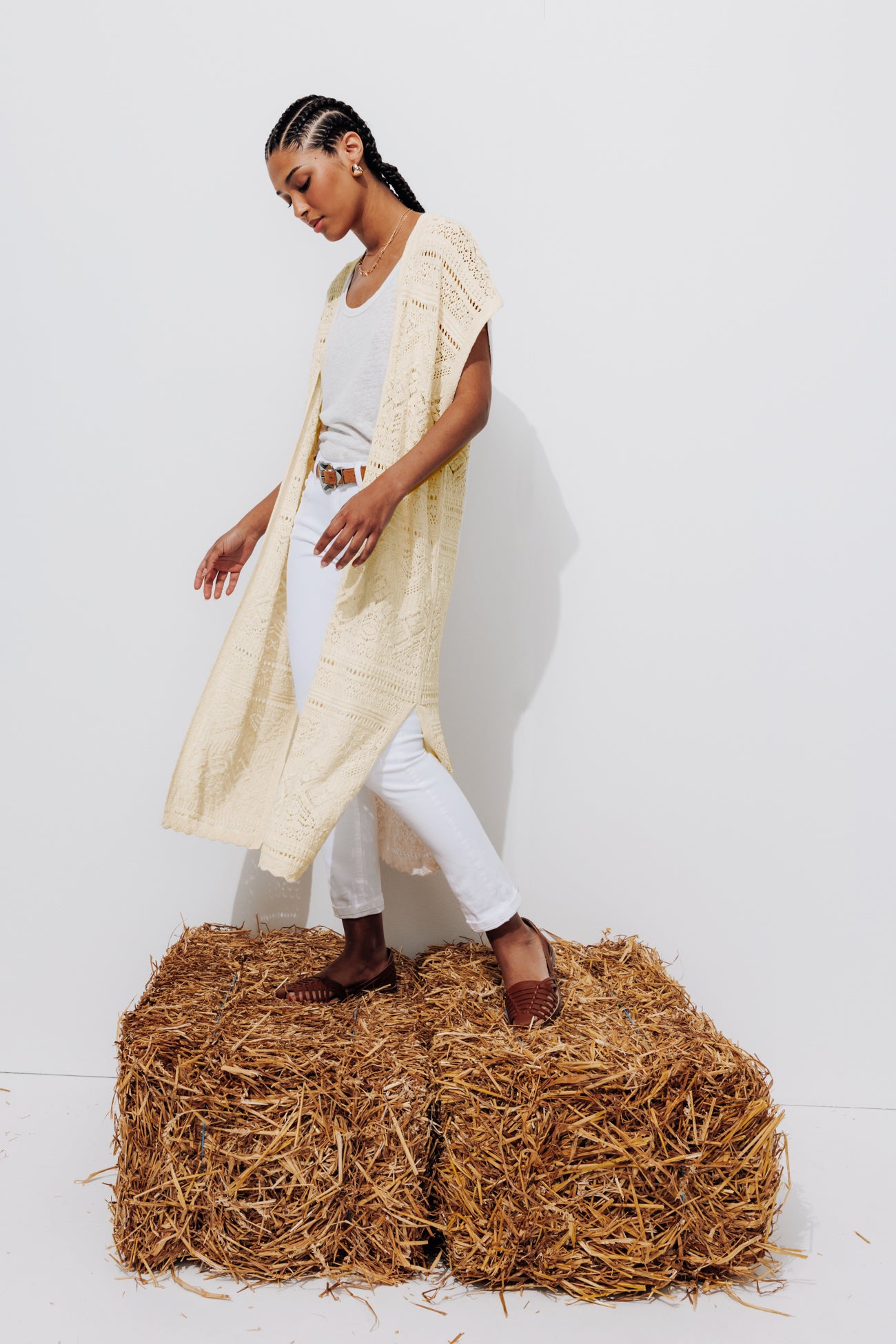 Long crochet cardigan - Ecru