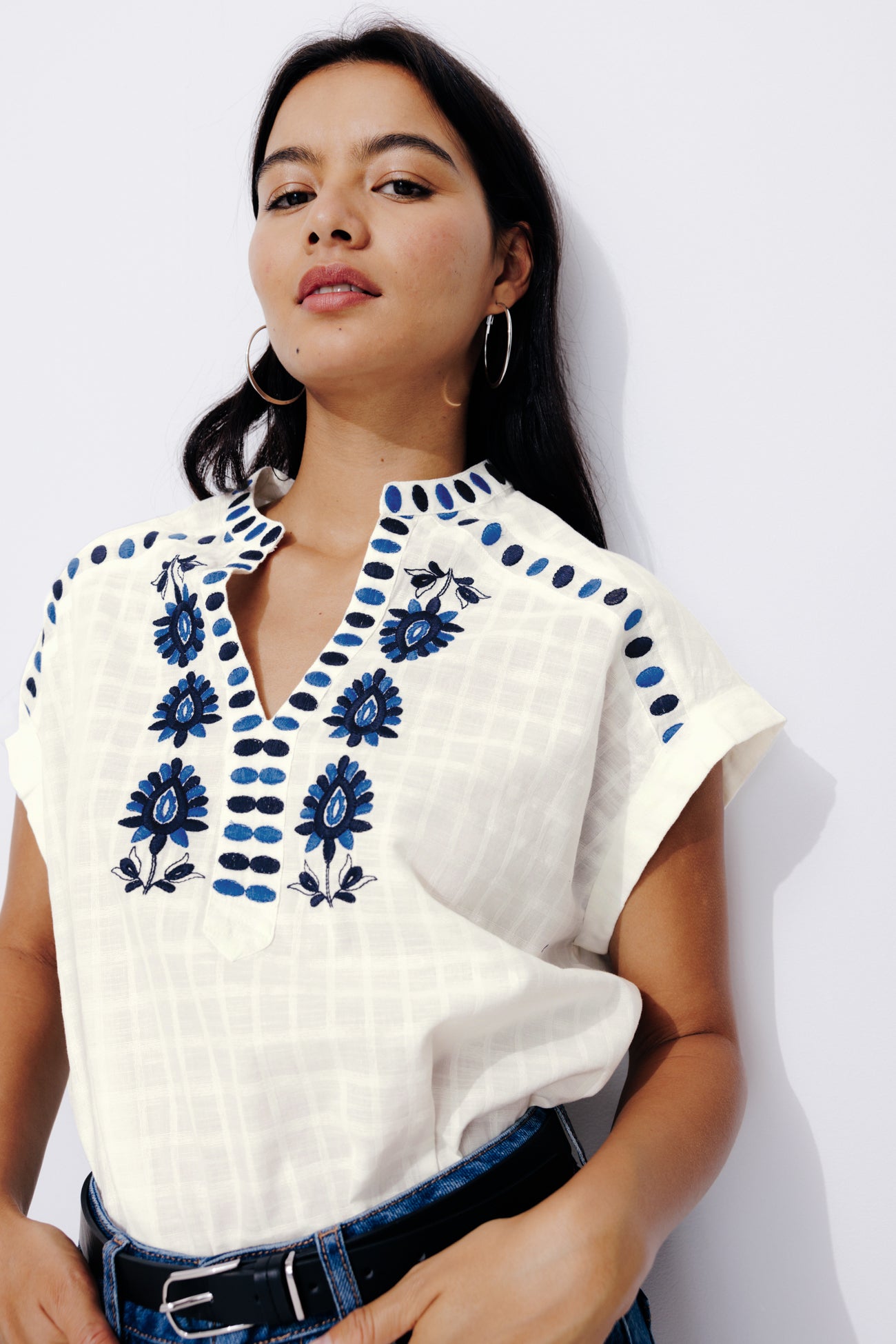 Embroidered cotton blouse - Ecru