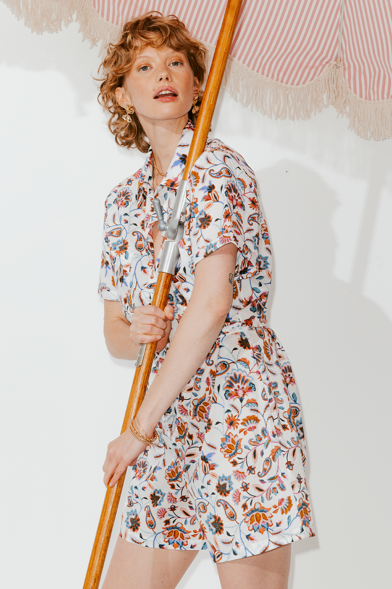 Patterned shorts jumpsuit - Ecru print