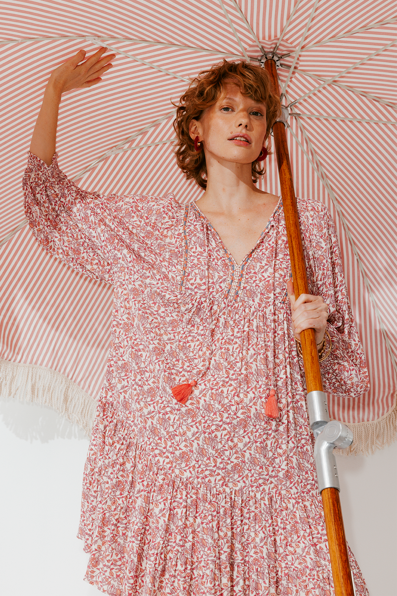 Short patterned dress - Ecru print