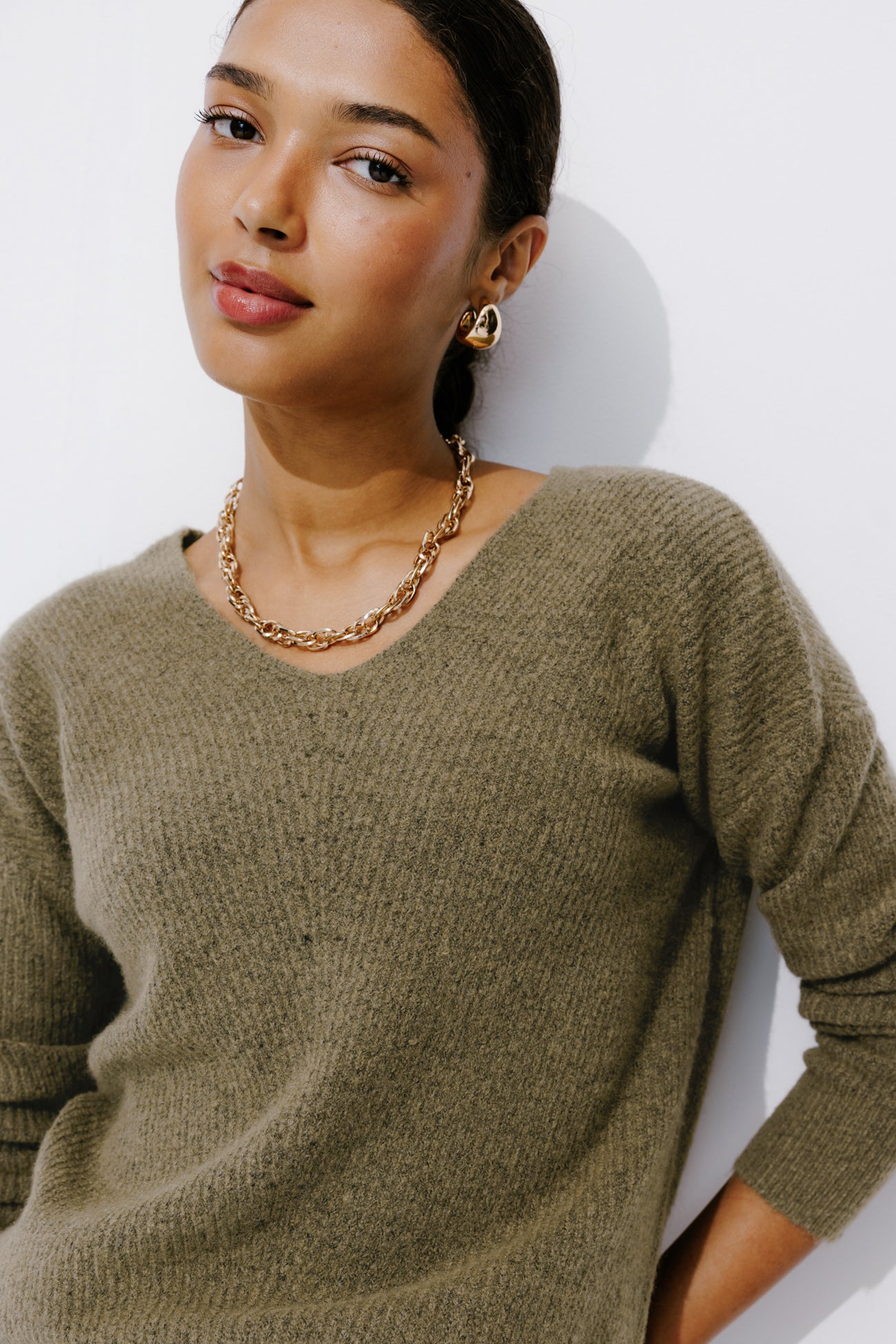 V-neck ribbed jumper - Grey